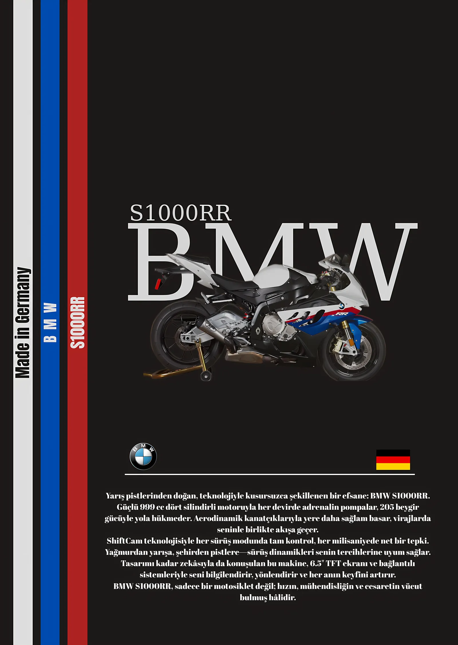 BMW S 1000 RR - Alman Bayrağı Şeridi metal tablo