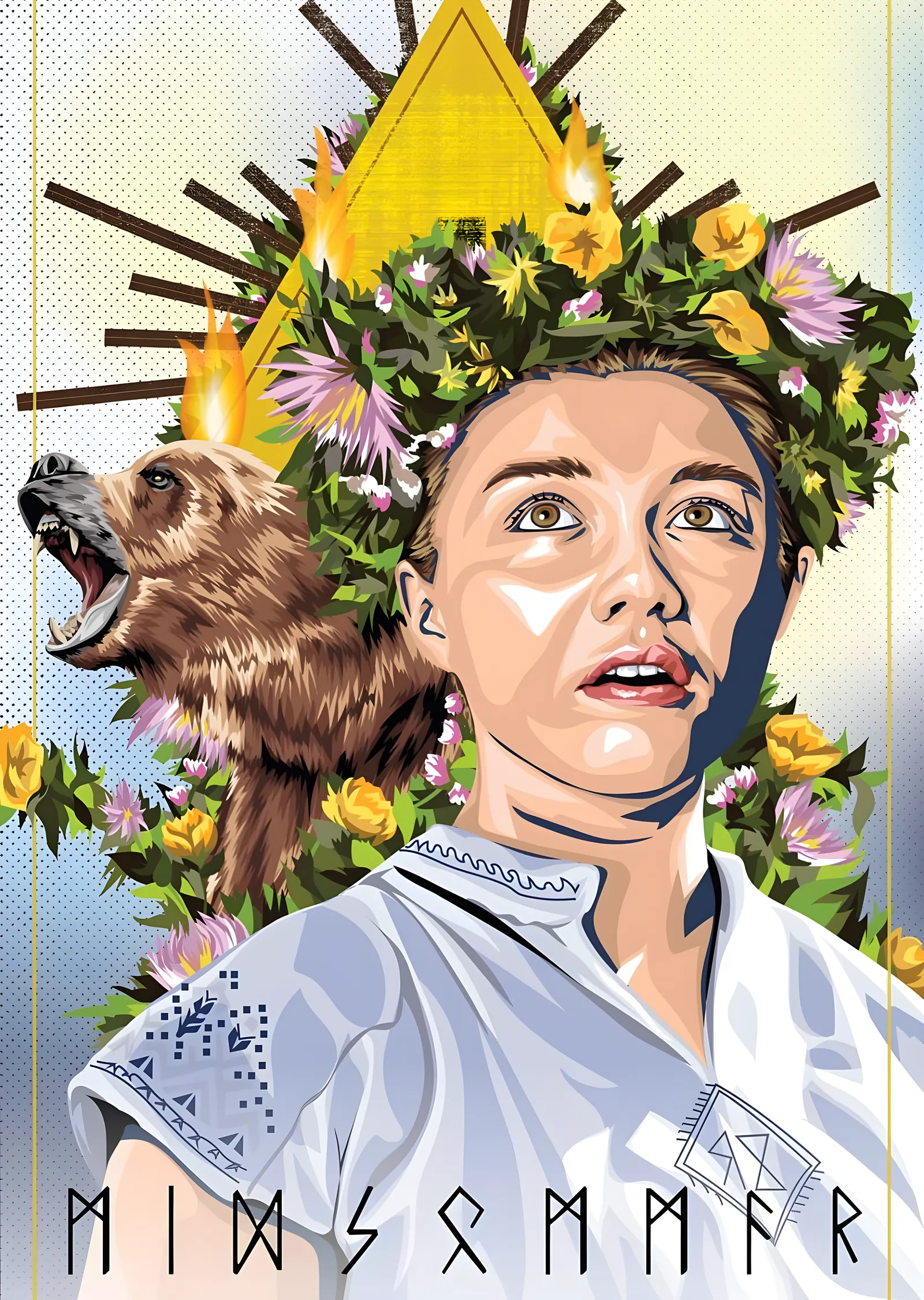 Midsommar: Çiçek Taçlı Kadın ve Ayı metal tablo