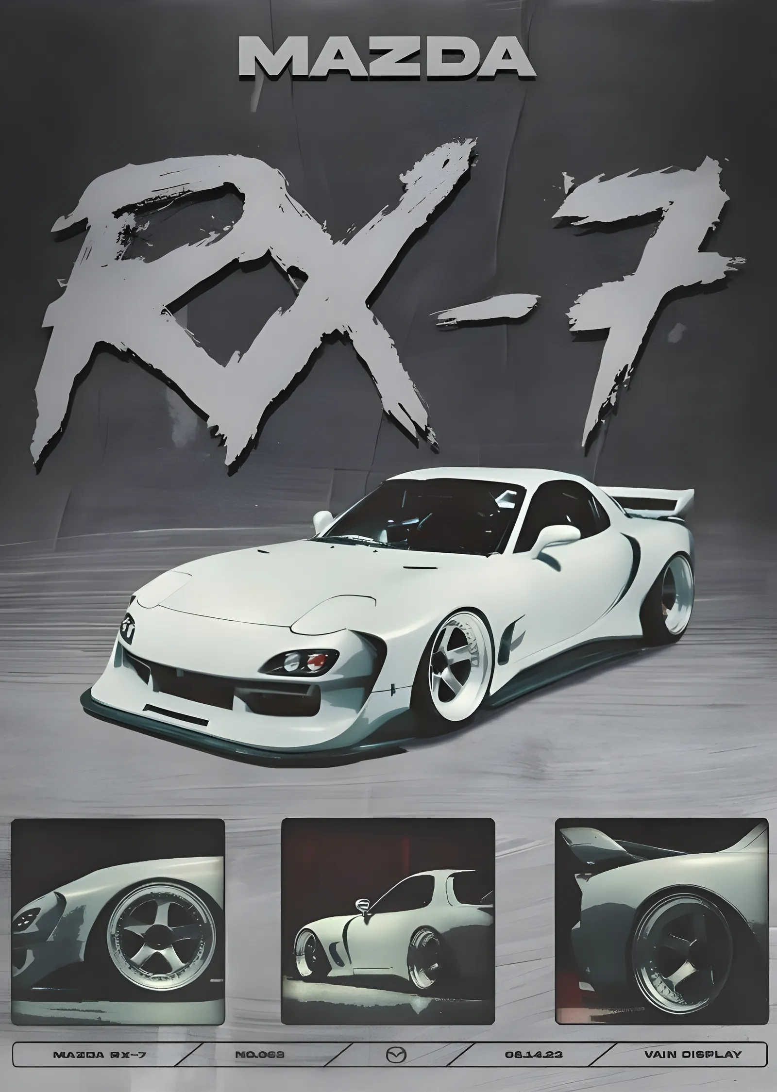 Mazda RX-7 - Beyaz Gövde Tipografi metal tablo