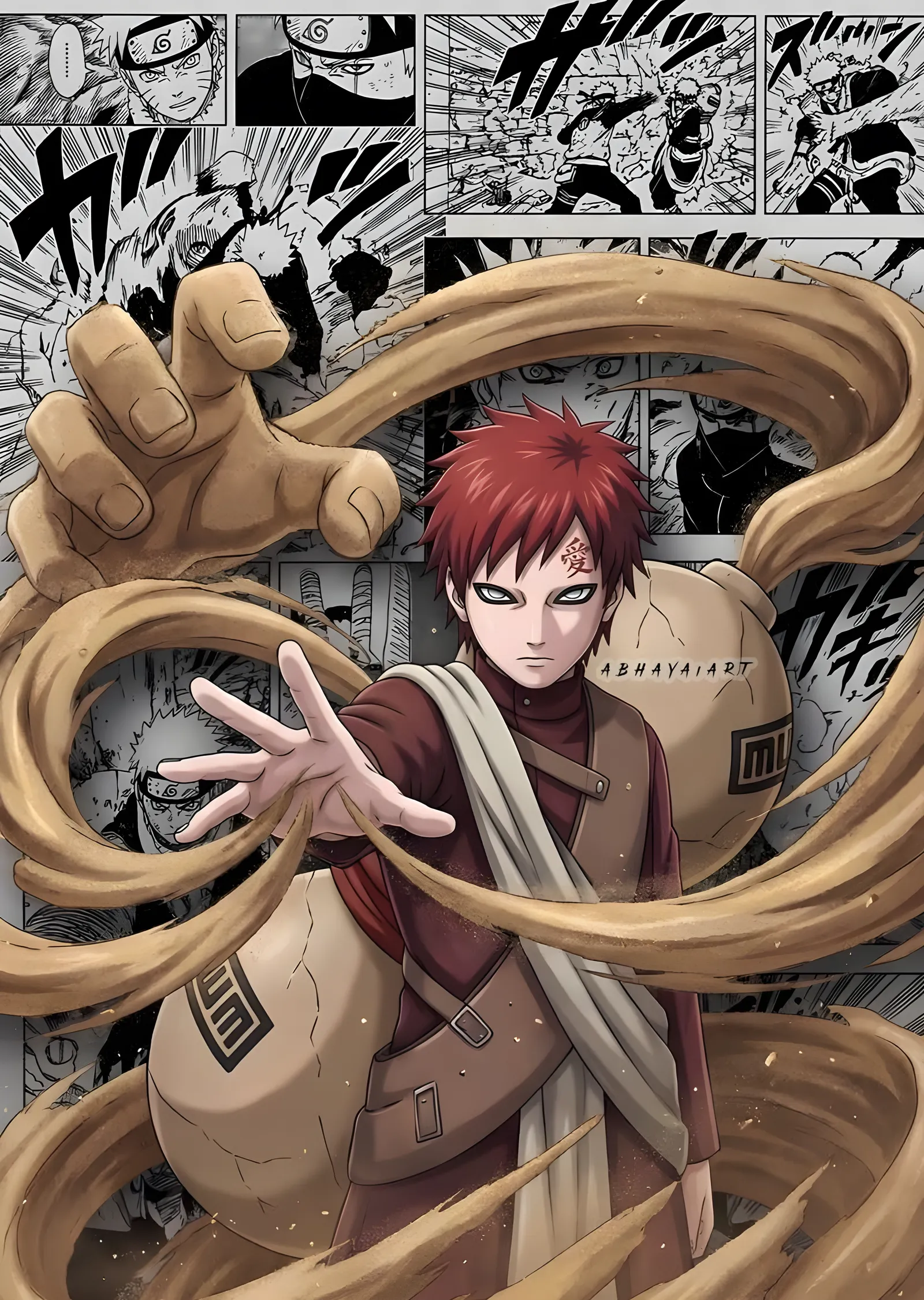 Gaara - Manga Kareleri Arasında Kum metal tablo