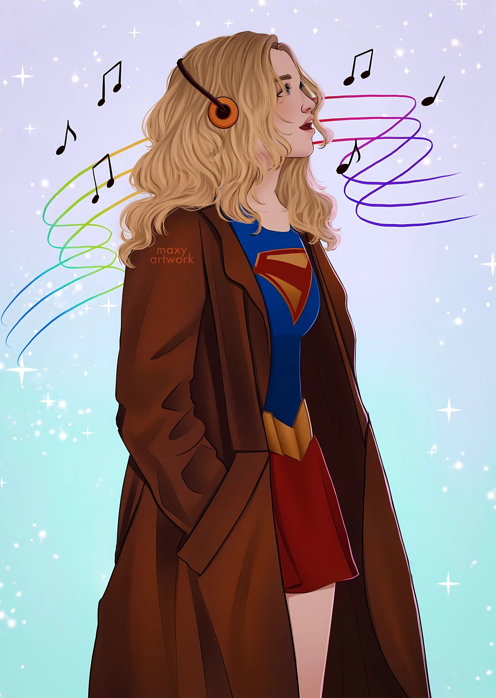 Supergirl - Kulaklık ve Nota İzleri metal tablo