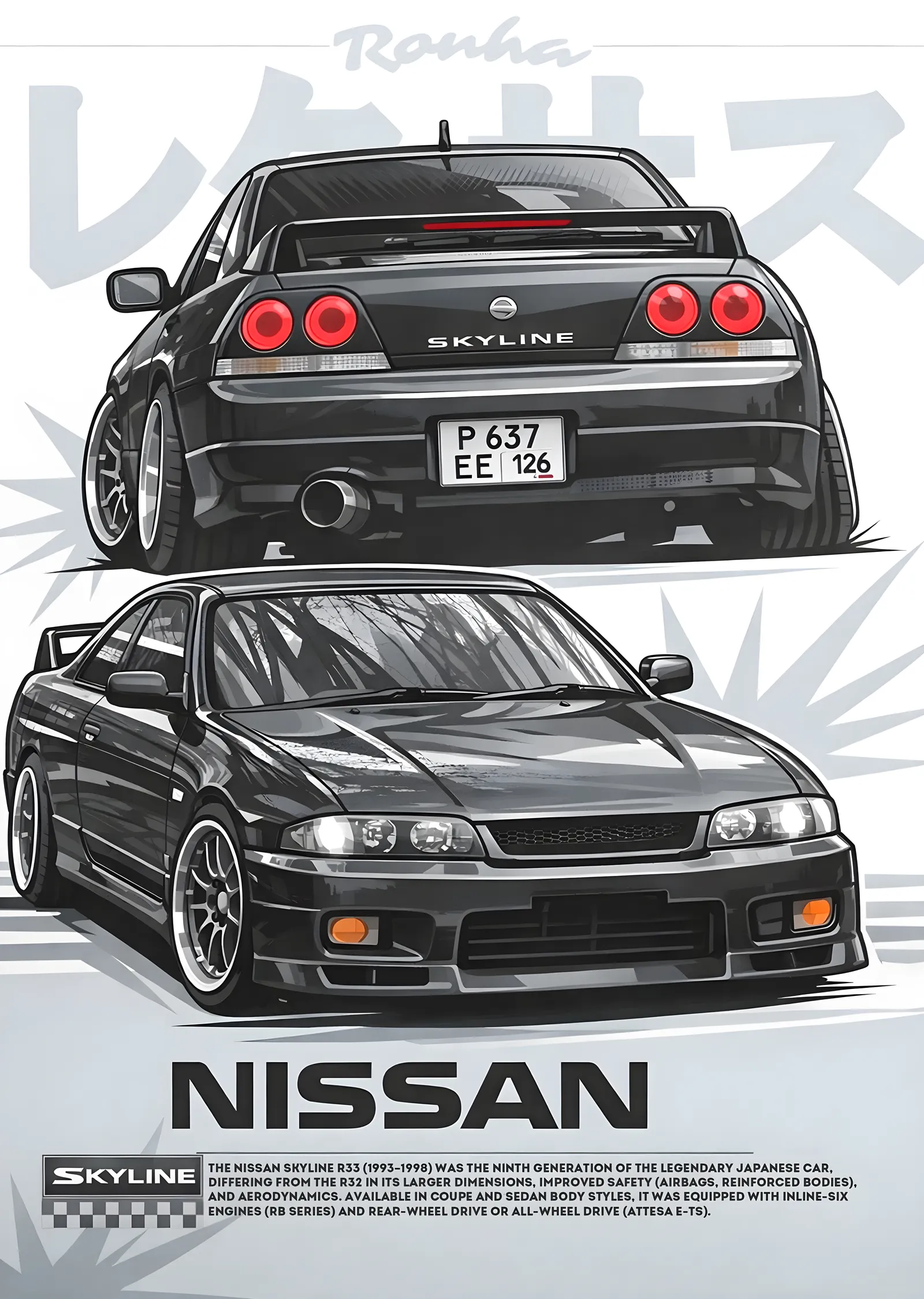Nissan Skyline R33 metal tablo