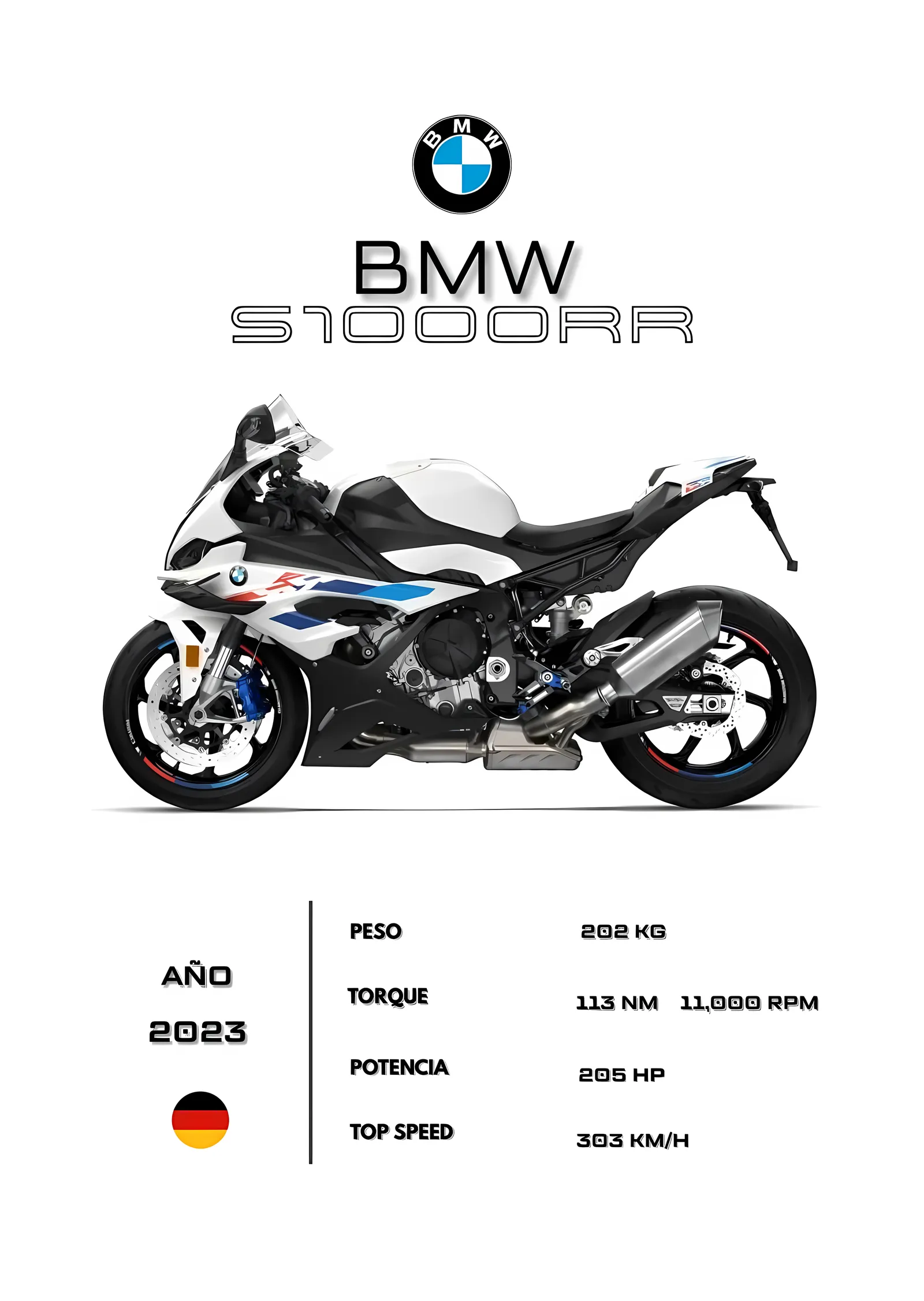 BMW S1000RR: Beyaz Katalog metal tablo