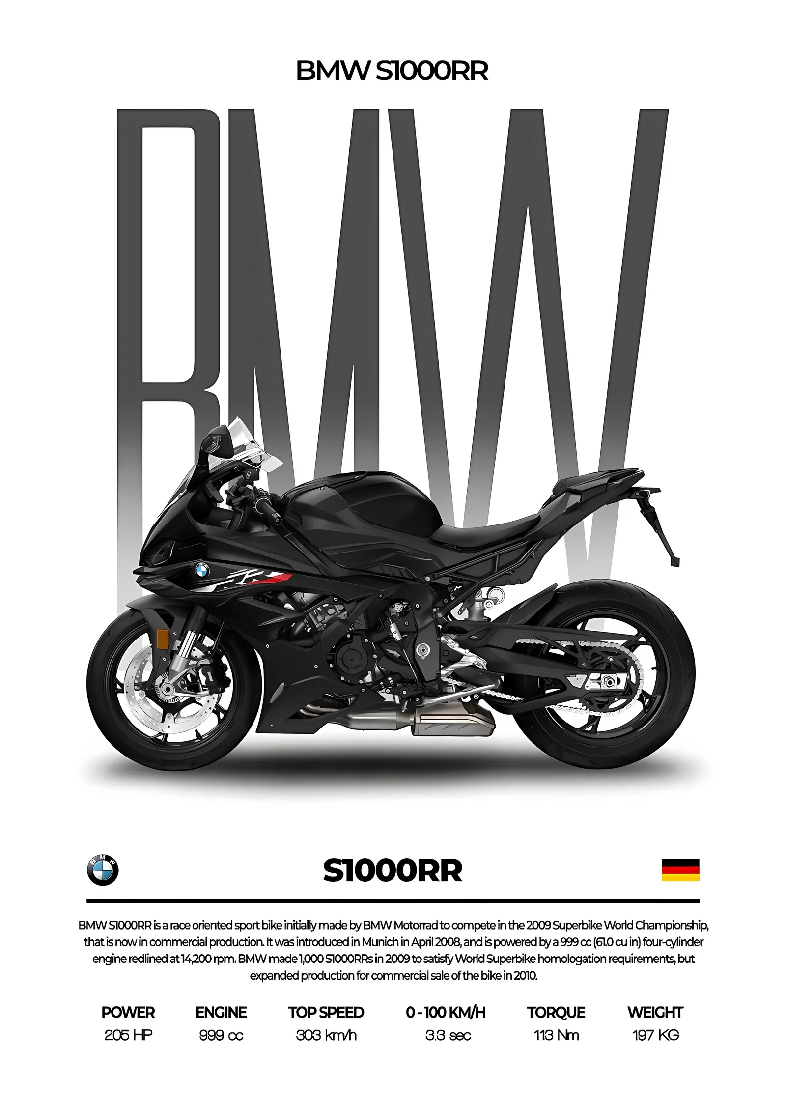 BMW S 1000 RR - Beyaz Zemin Künye metal tablo