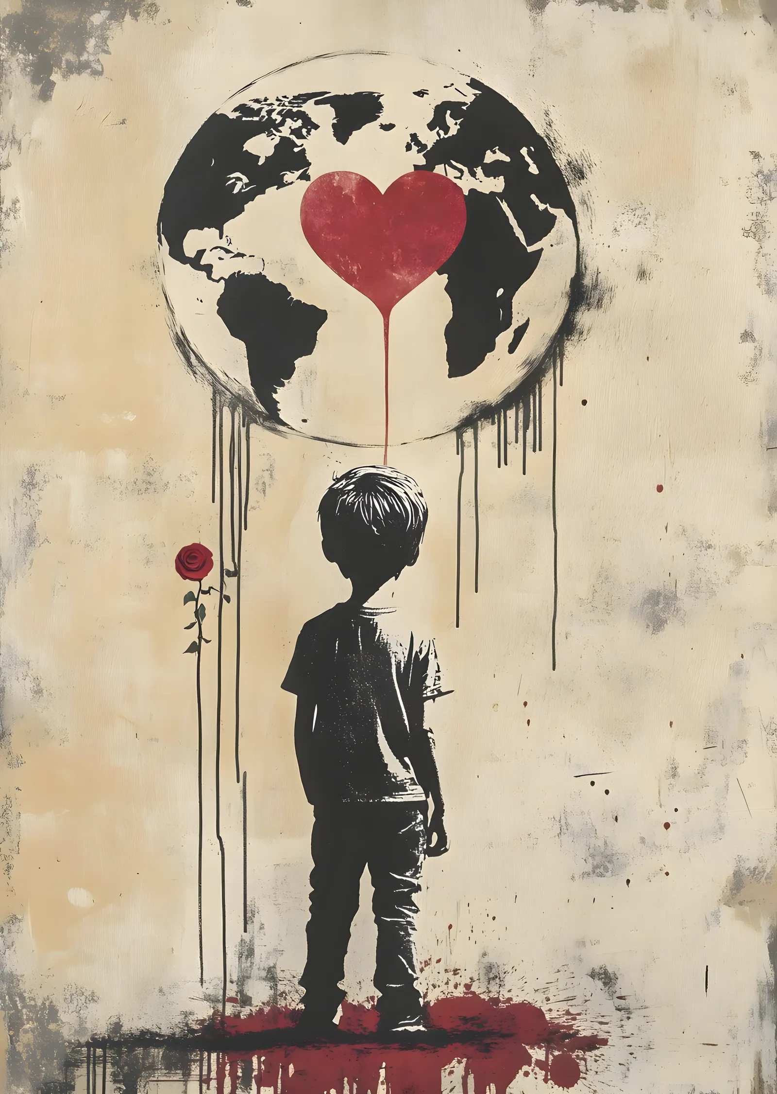 Banksy: Dünya ve Kalp metal tablo