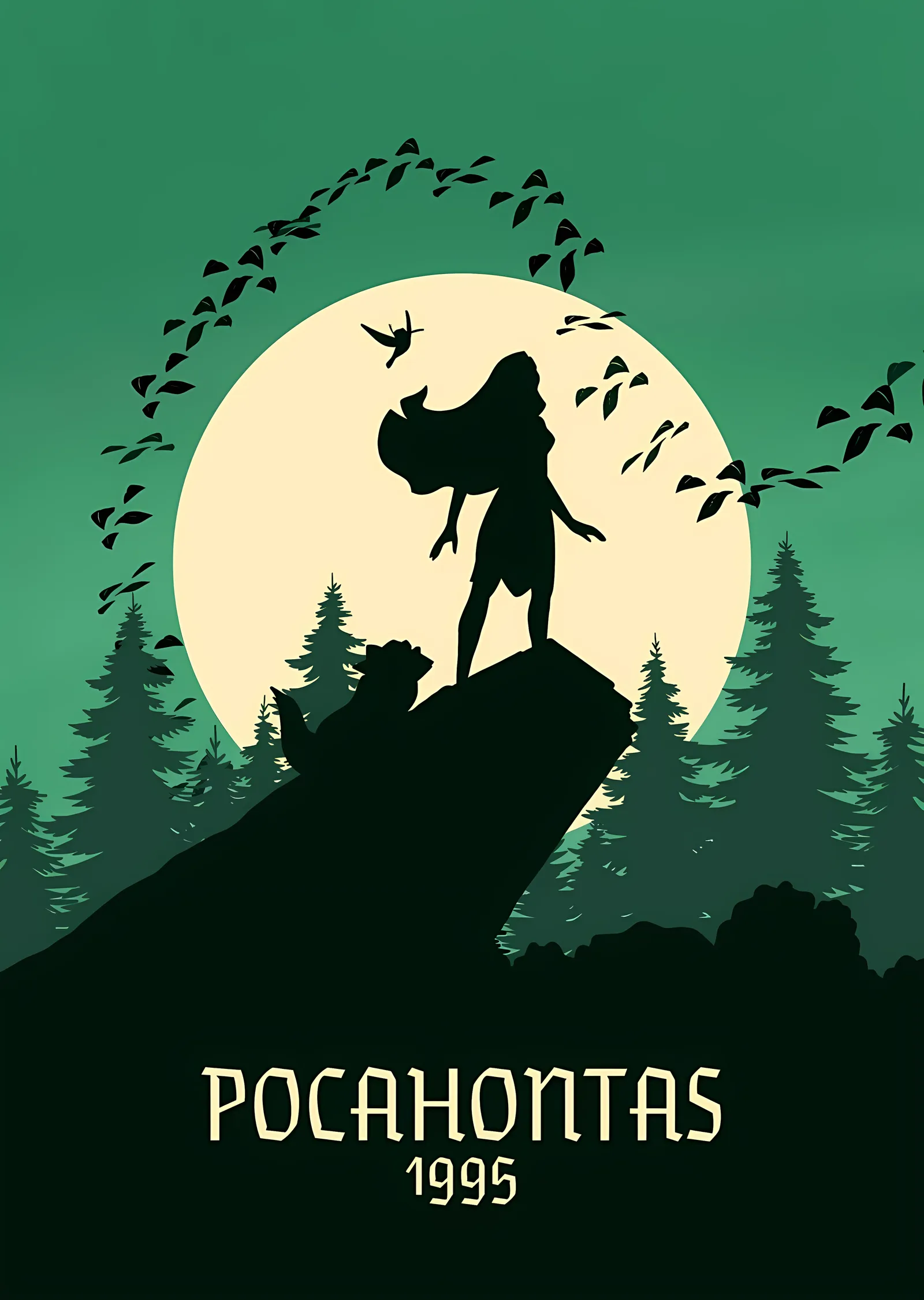 Pocahontas: Ay Işığında Minimalist Silüet metal tablo