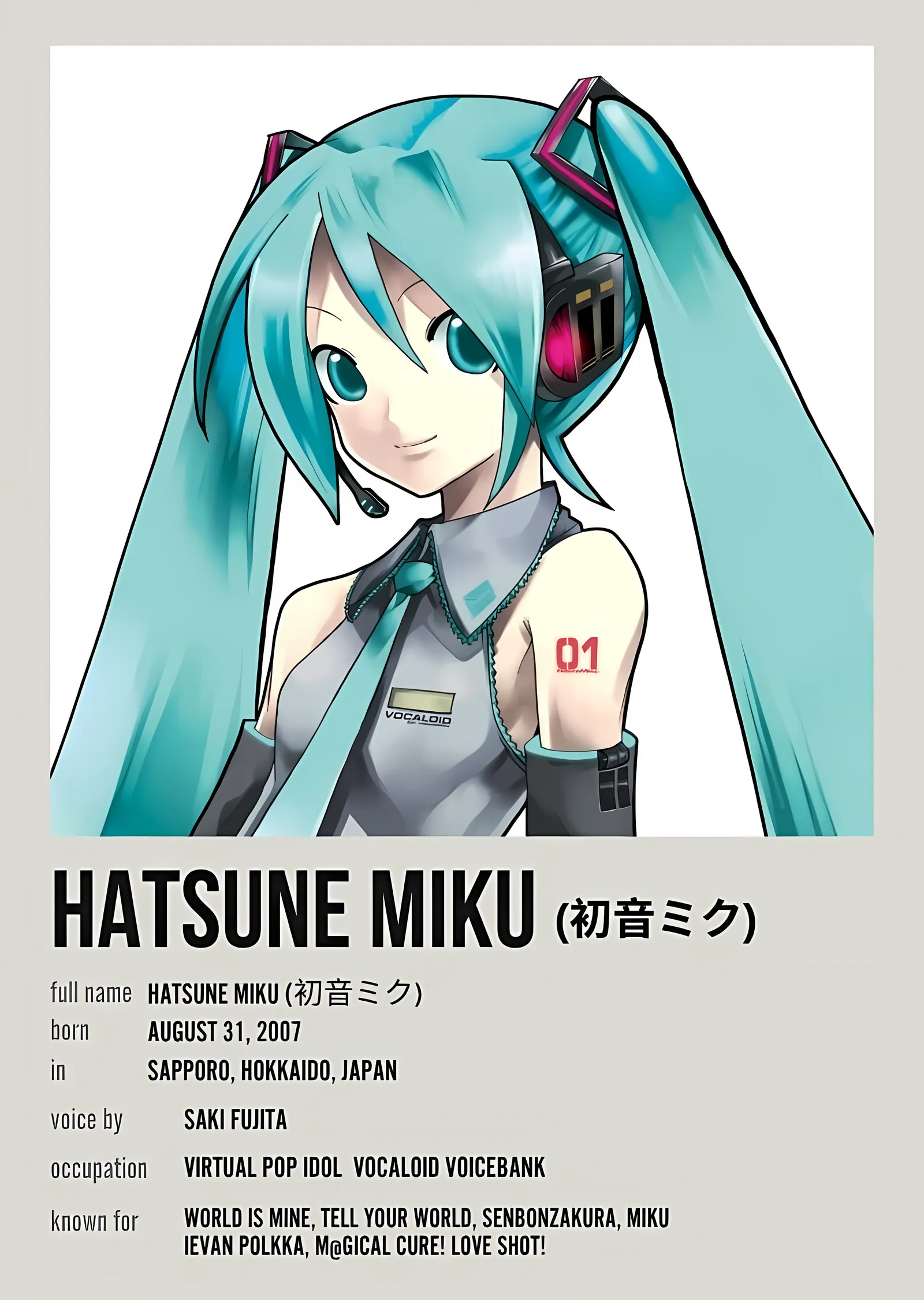 Hatsune Miku - Karakter Kartı metal tablo