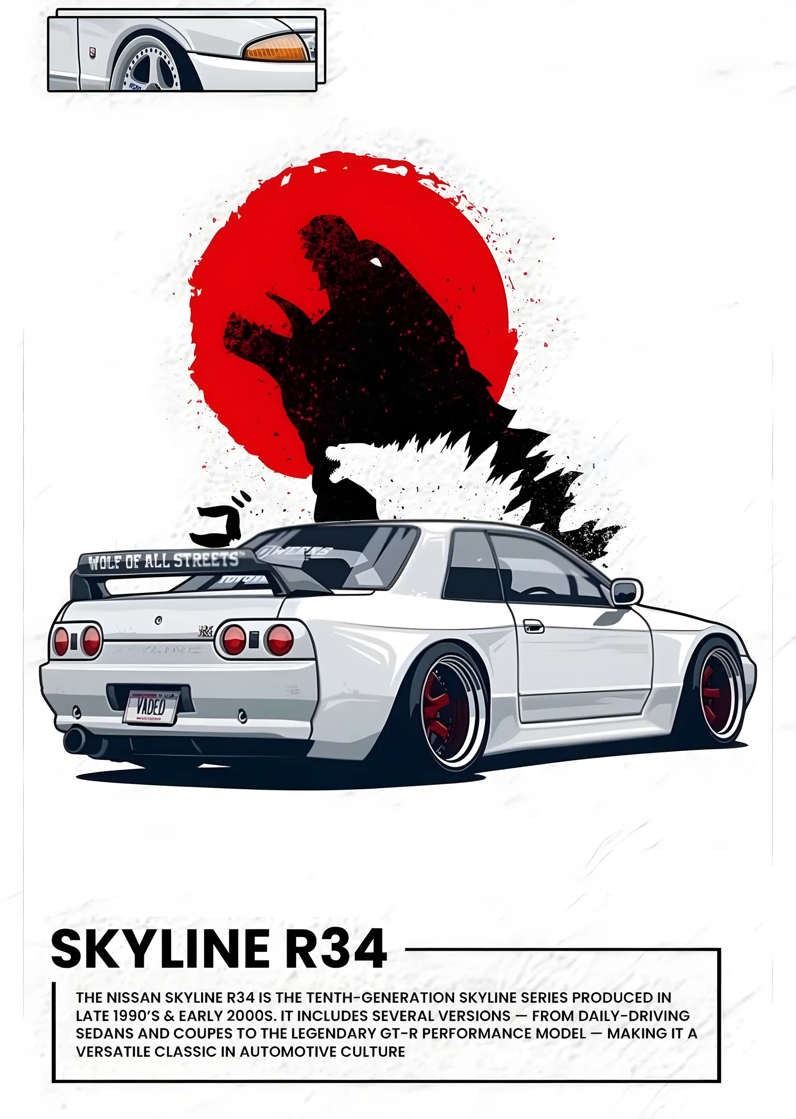 Nissan Skyline R32 - Kırmızı Güneş metal tablo