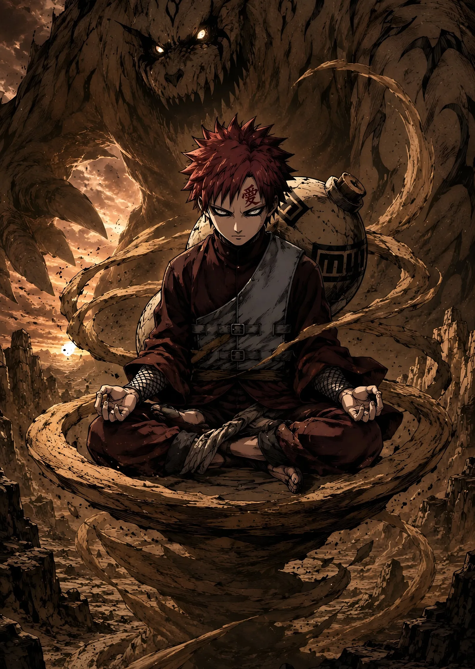 Gaara - Kum Çukurunda Oturuş metal tablo