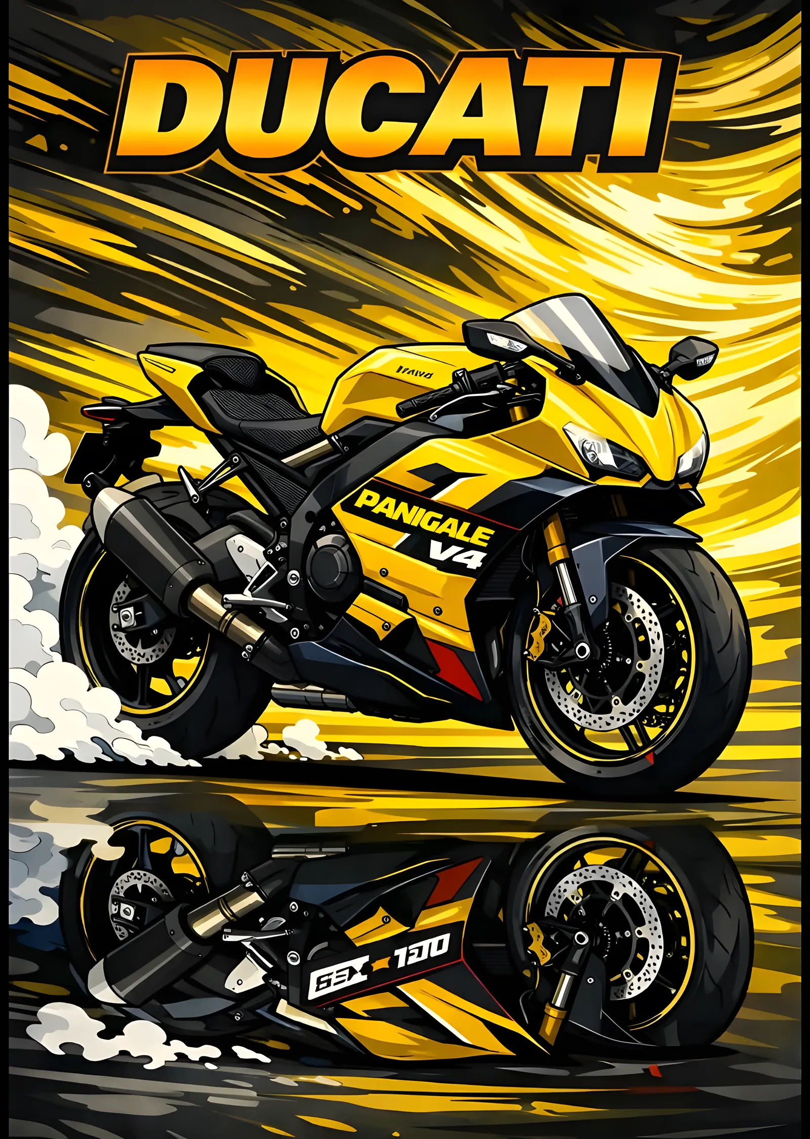 Ducati Panigale V4 - Sarı Çizim metal tablo
