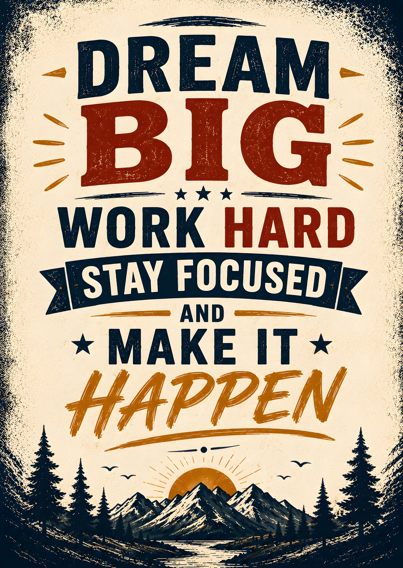 Dream Big Work Hard Stay Focused metal tablo