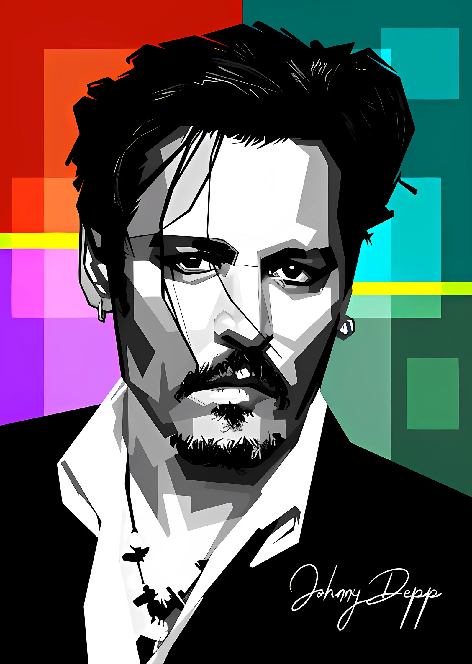 Johnny Depp: Renk Bloklu Portre metal tablo