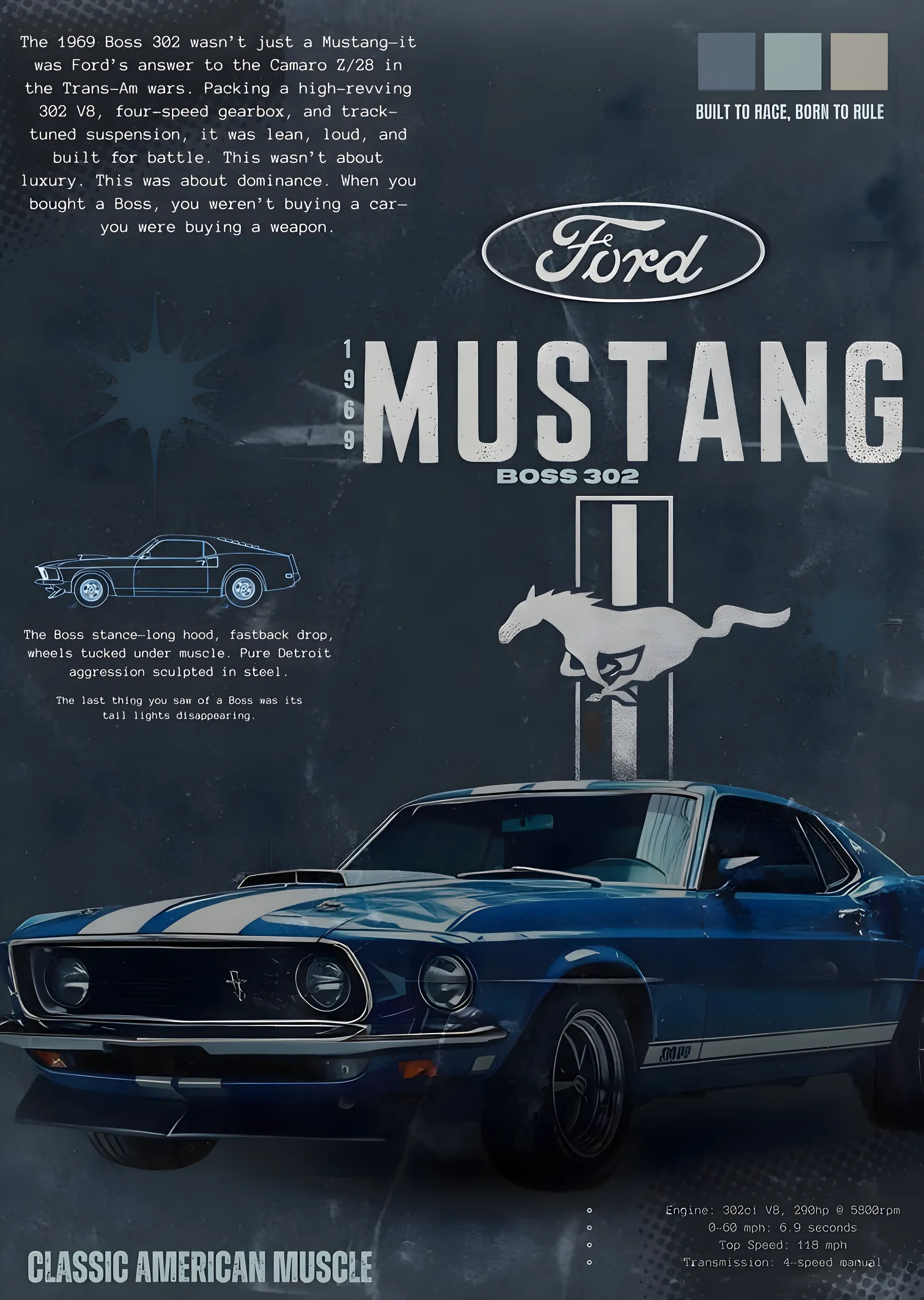 Ford Mustang Boss 302 metal tablo