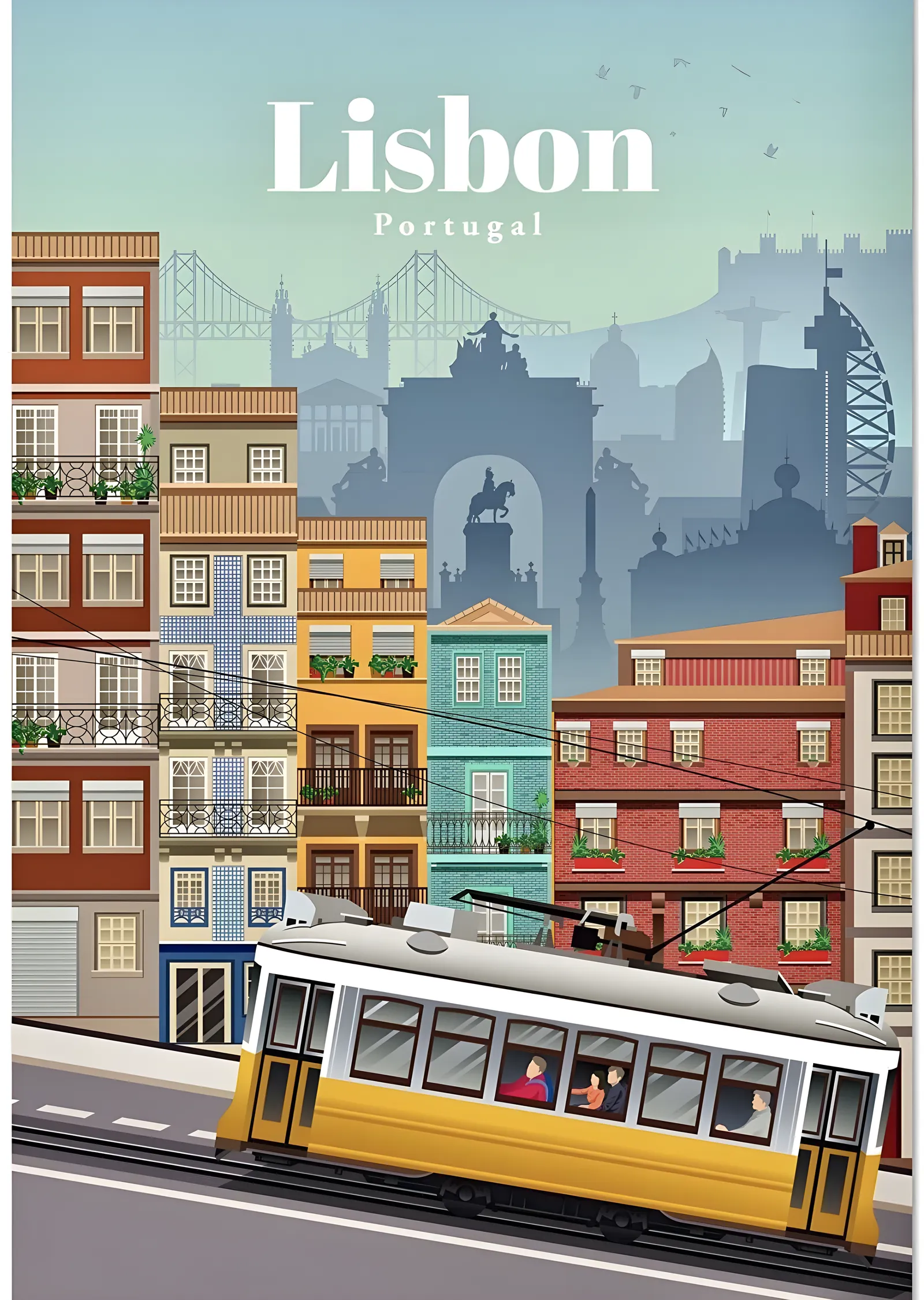 Lisbon Tram ve Manzara metal tablo
