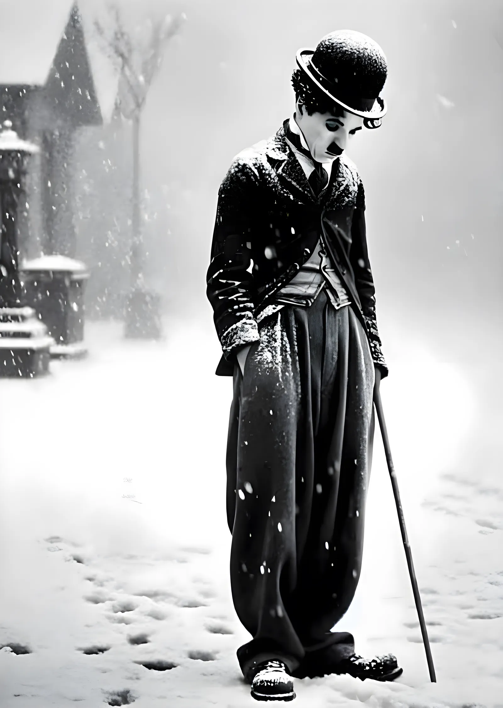 Charlie Chaplin: Kar Yağan Sokaklarda metal tablo