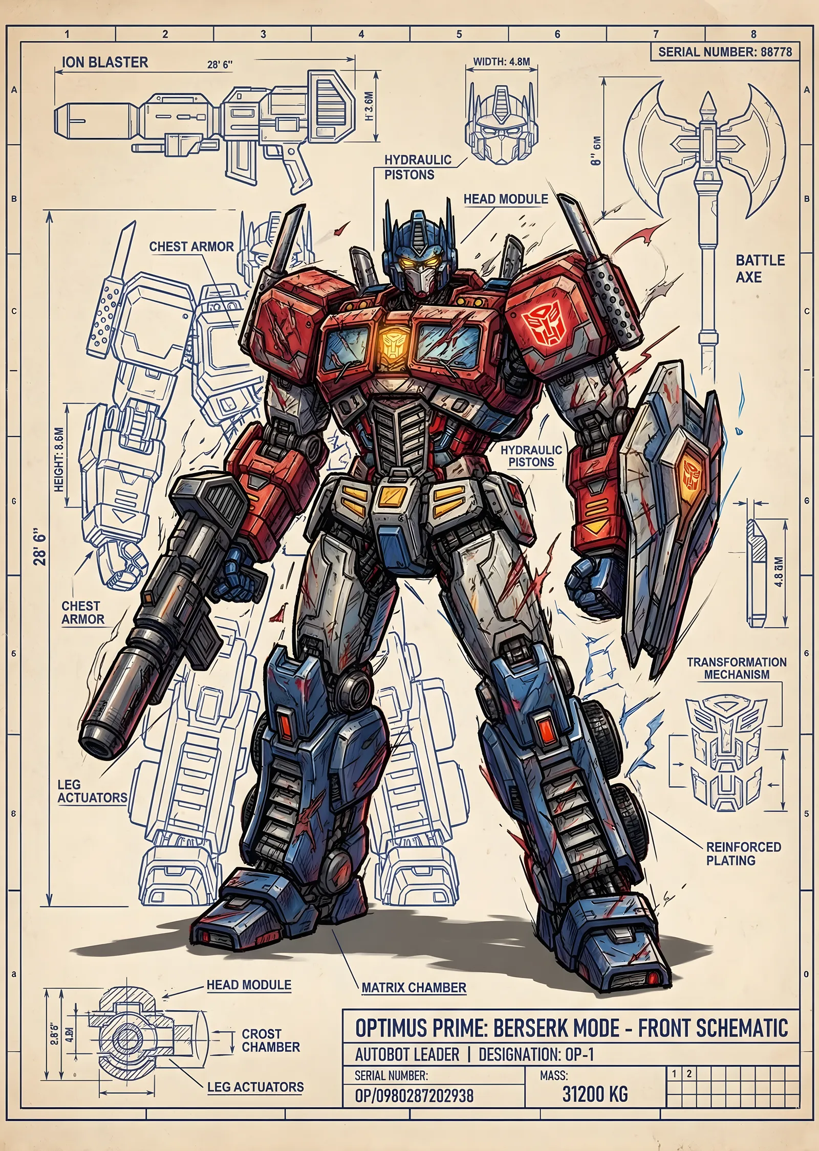 Optimus Prime: Berserk Mode Front Schematic metal tablo
