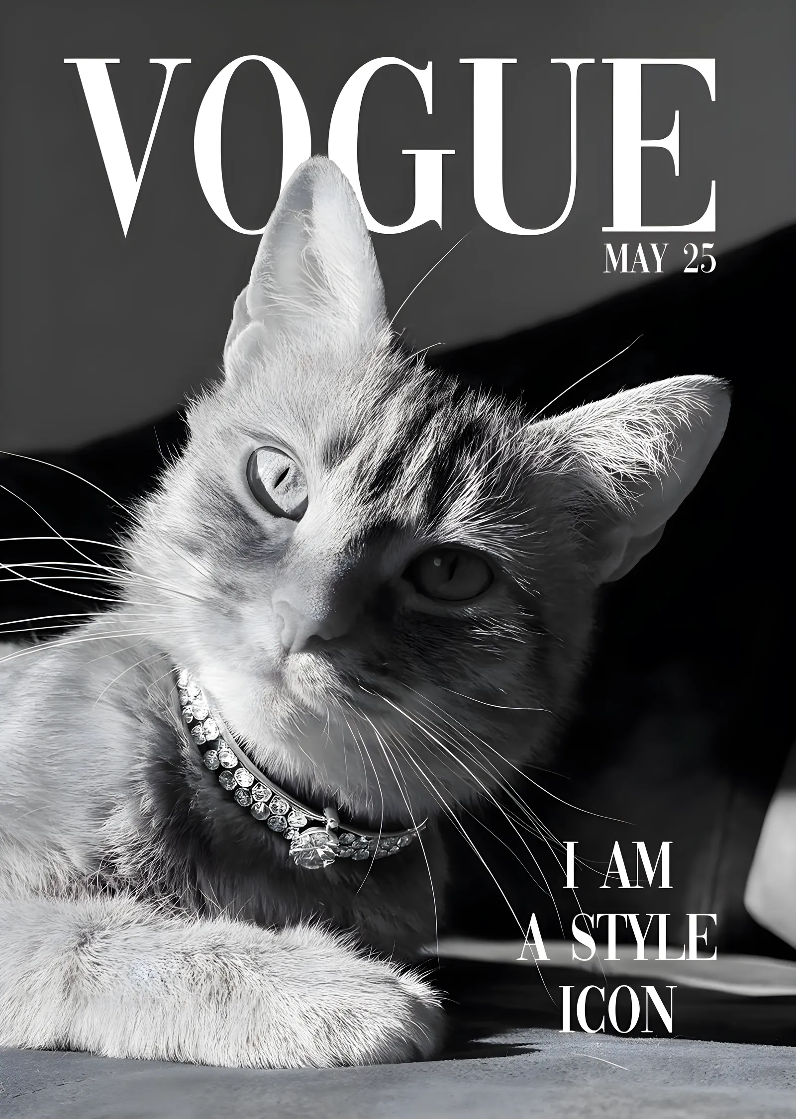 Vogue Kapağında Stil İkonu Kedi metal tablo