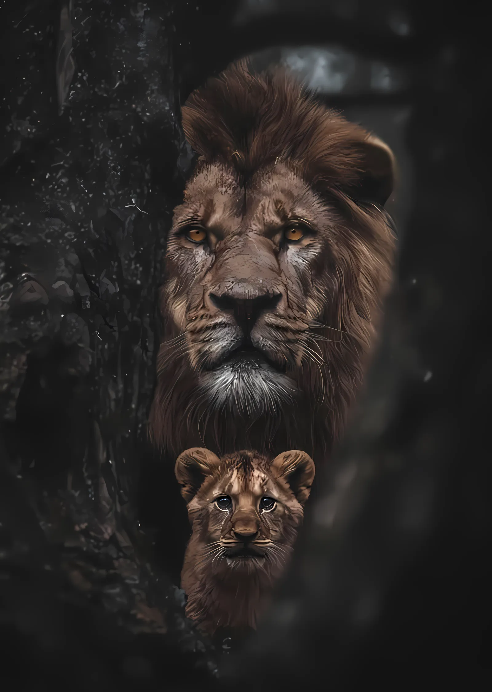 Aslan ve Yavrusu: Ormanın Koruyucuları metal tablo