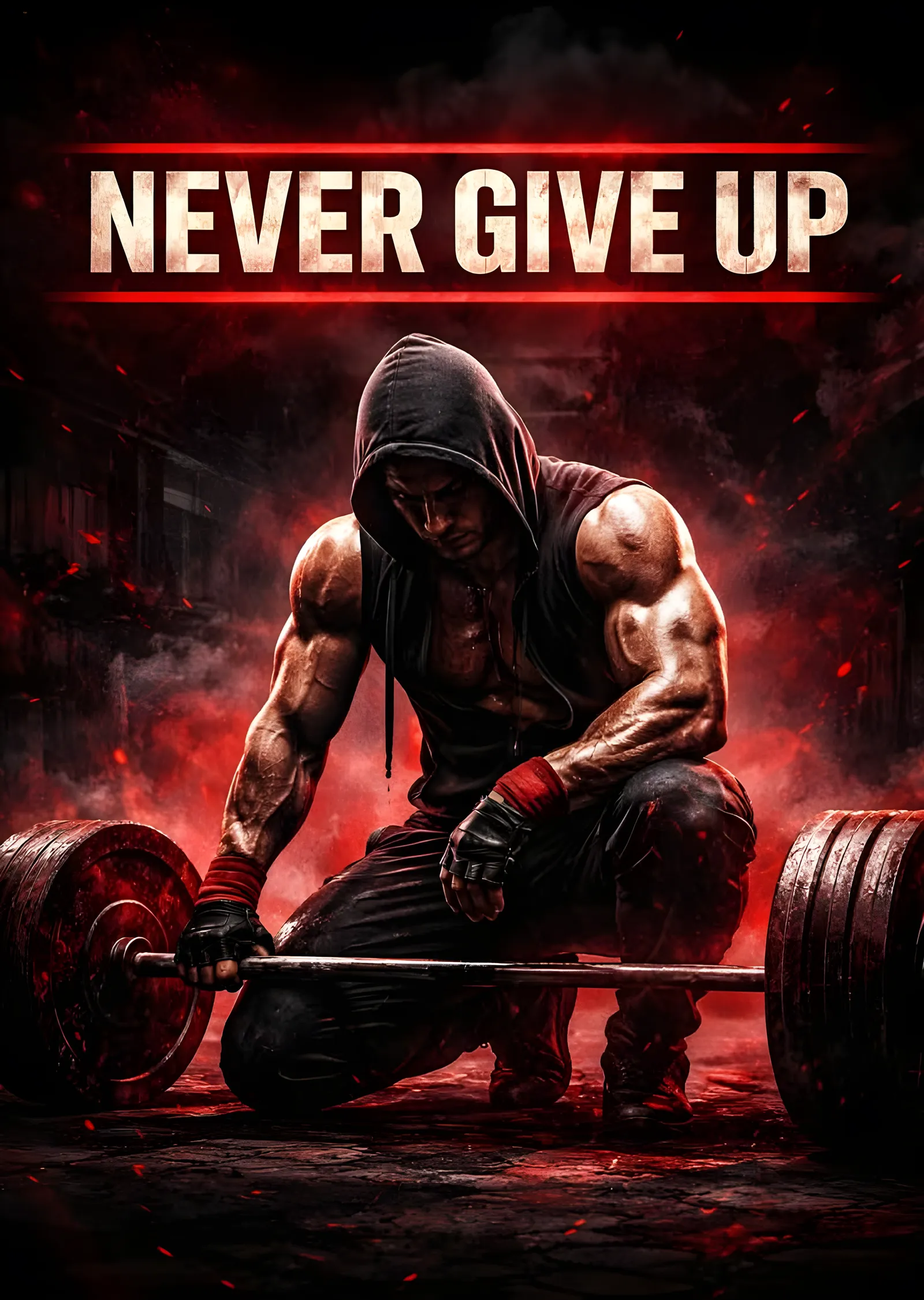 Never Give Up - Kırmızı Işıkta Kaldırış metal tablo