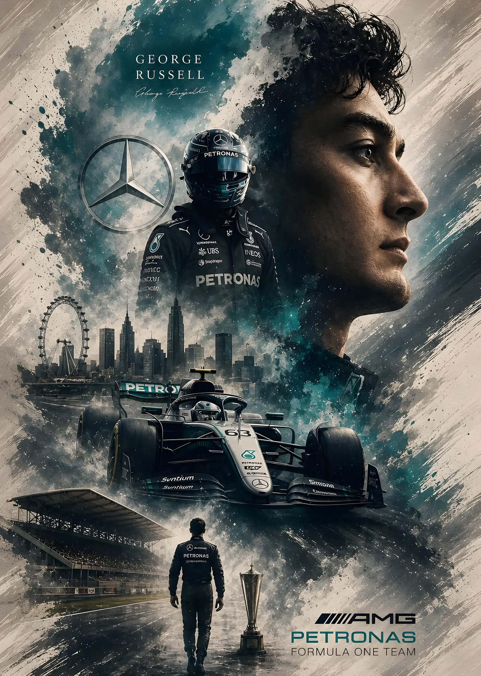 George Russell: AMG Petronas Formula 1 metal tablo
