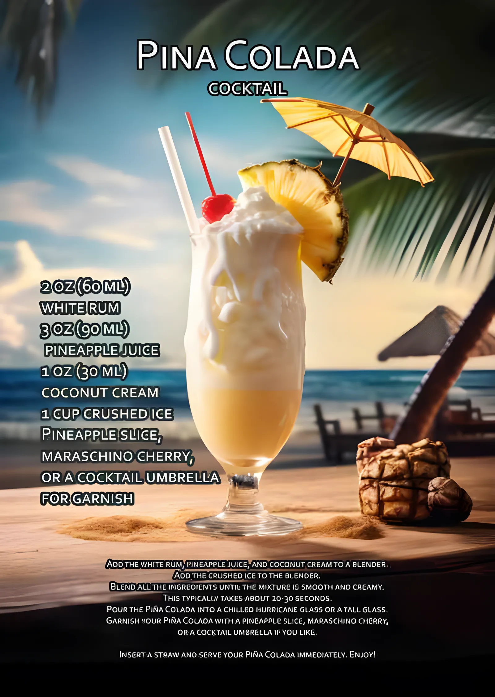 Pina Colada - Sahilde Kokteyl Tarifi metal tablo