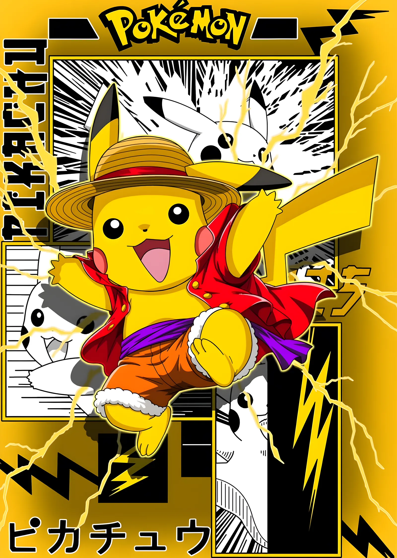 Pokémon - Hasır Şapkalı Pikachu metal tablo