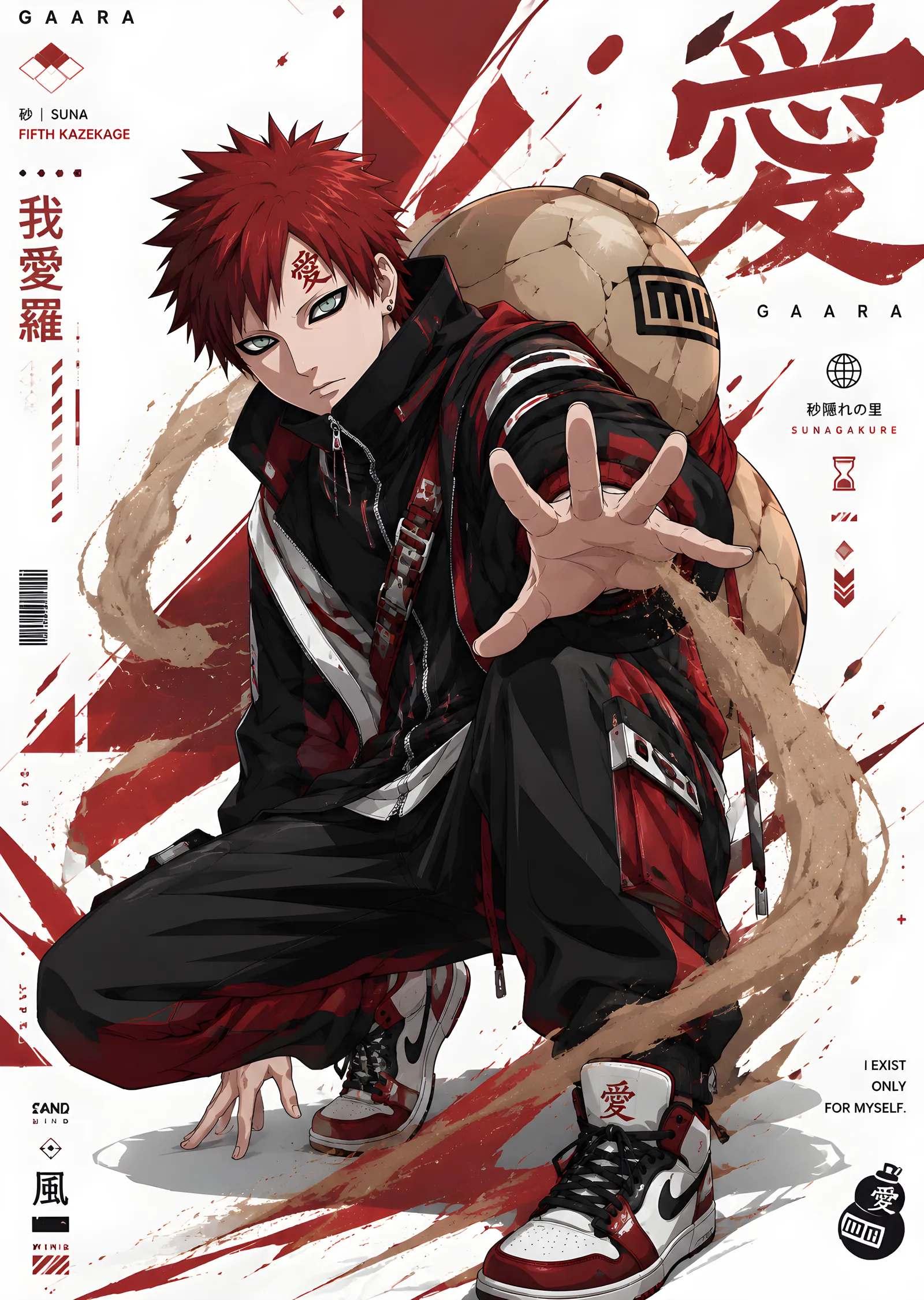 Gaara - Kırmızı Kanji Afişi metal tablo