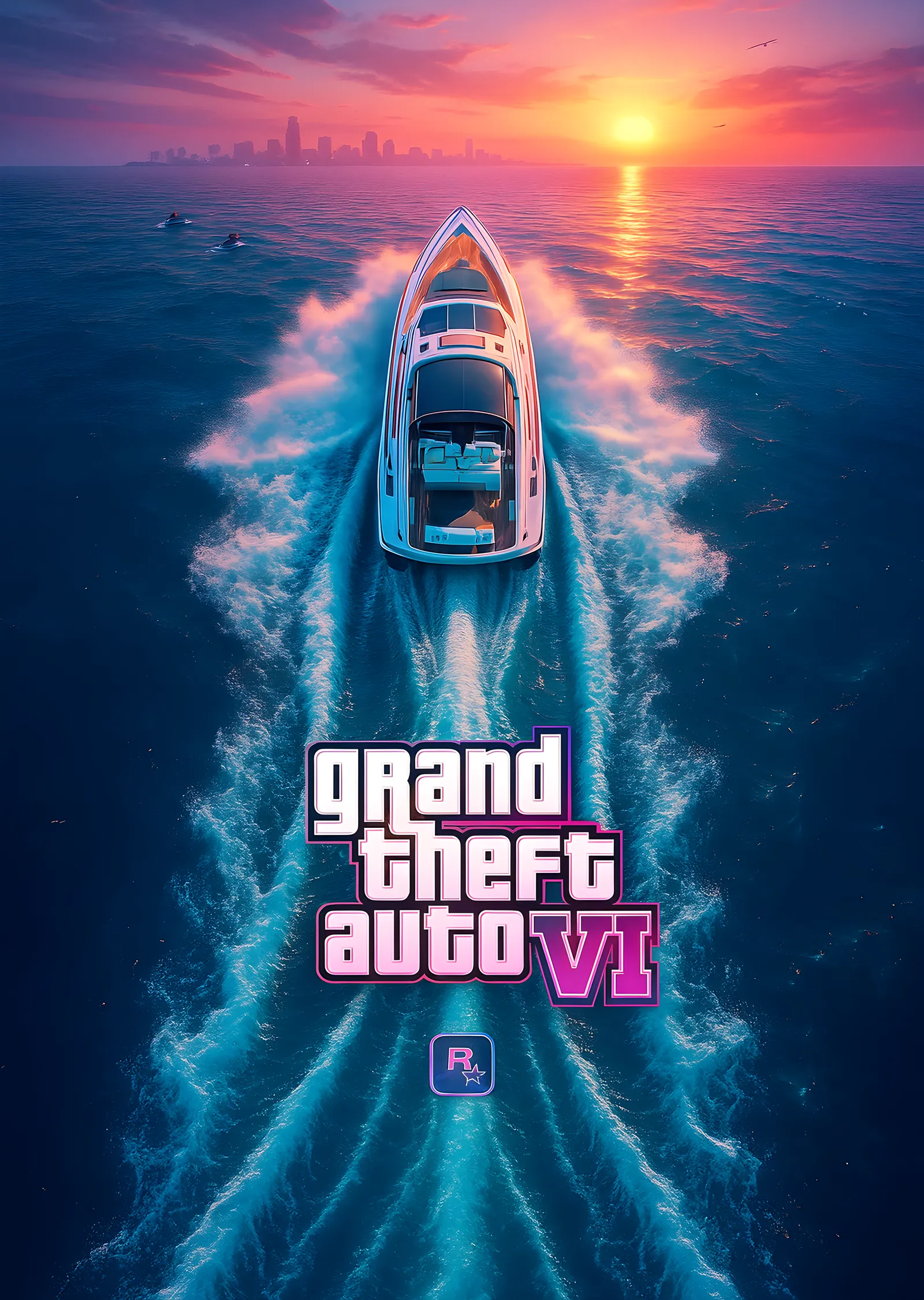 Grand Theft Auto VI - Gün Batımında Sürat Teknesi metal tablo