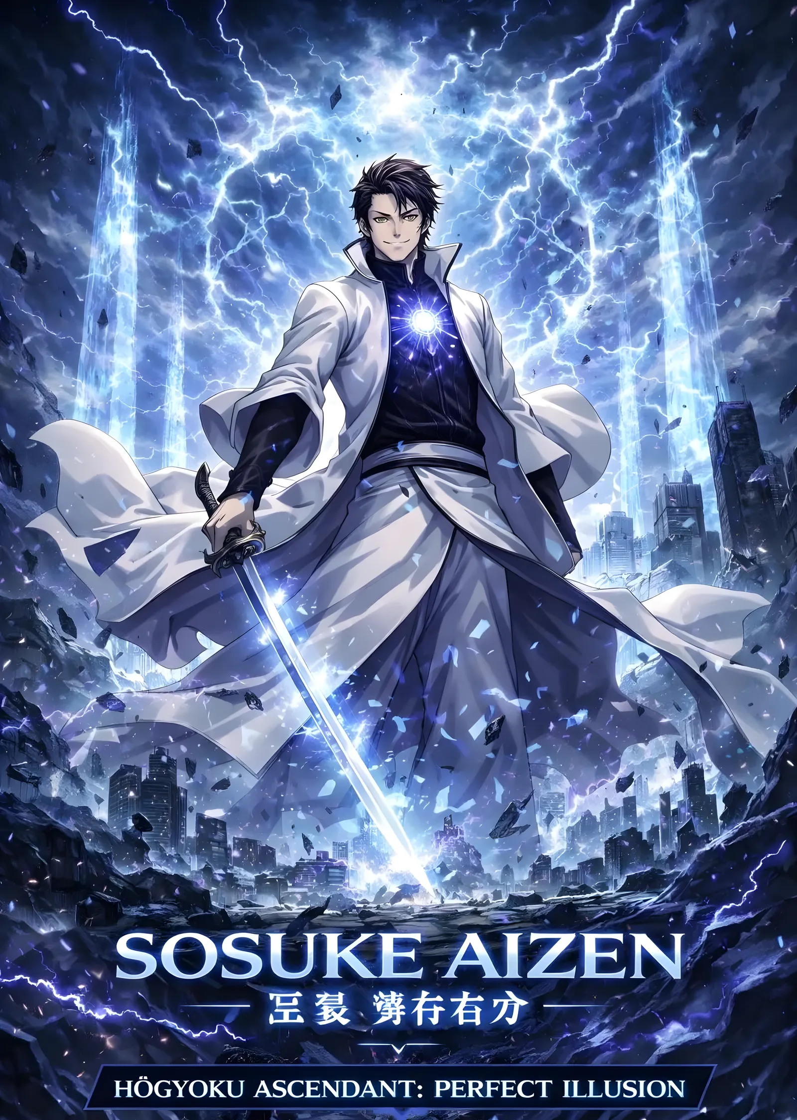 Bleach - Sousuke Aizen Mavi Işık metal tablo