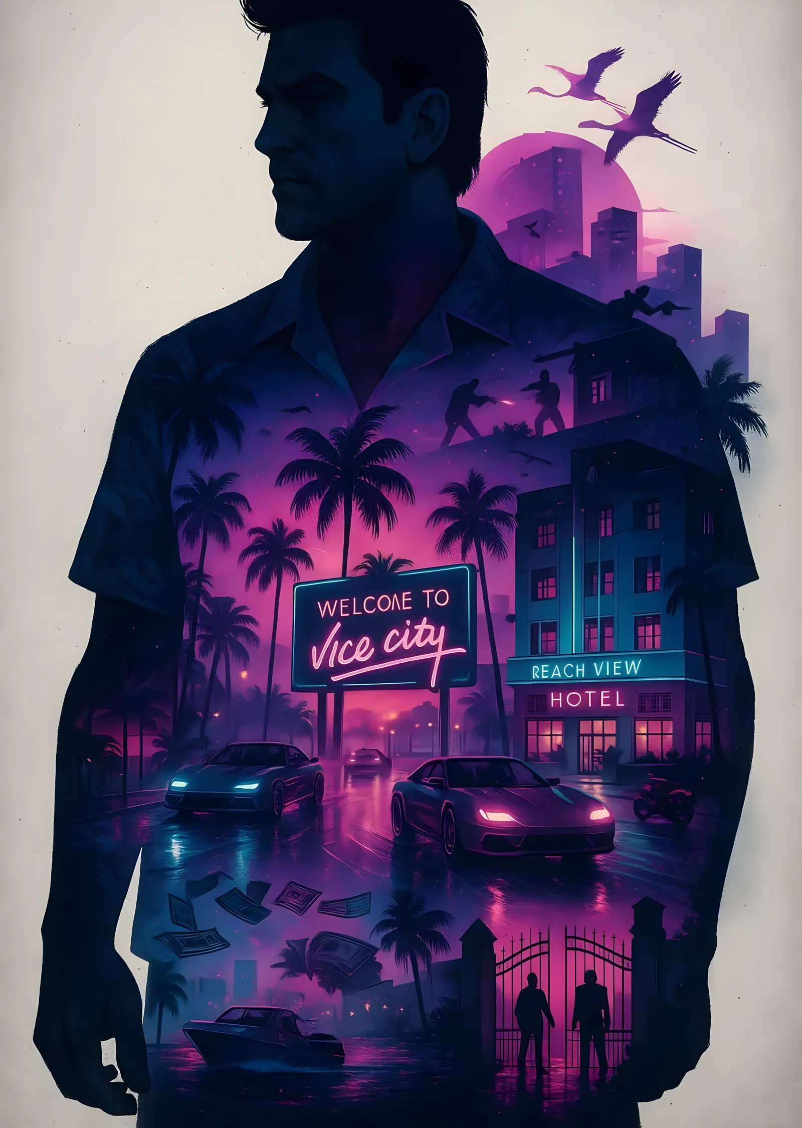 Grand Theft Auto VI - Çift Pozlama Vice City metal tablo