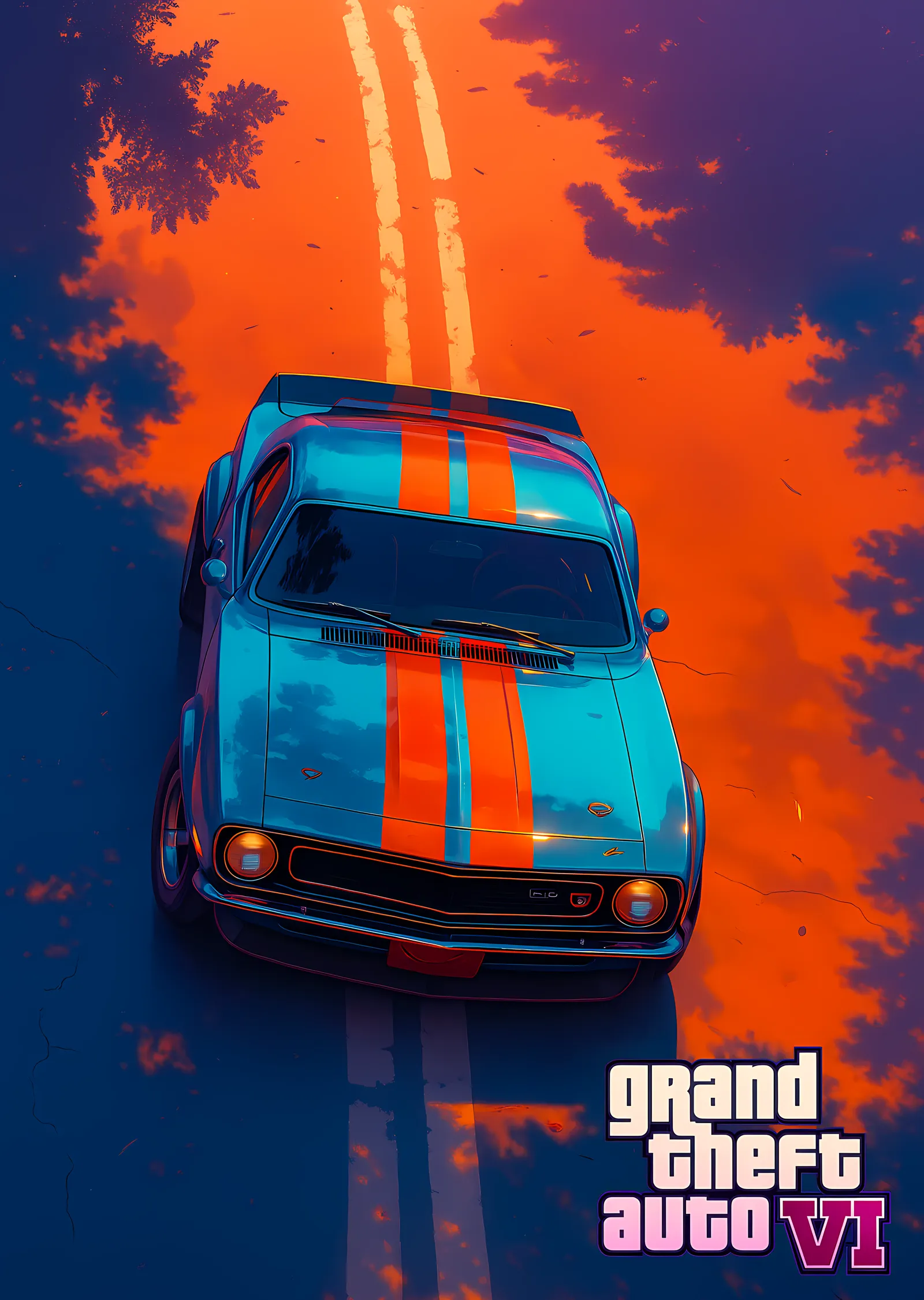 Grand Theft Auto VI - Turkuaz Kas Araba metal tablo