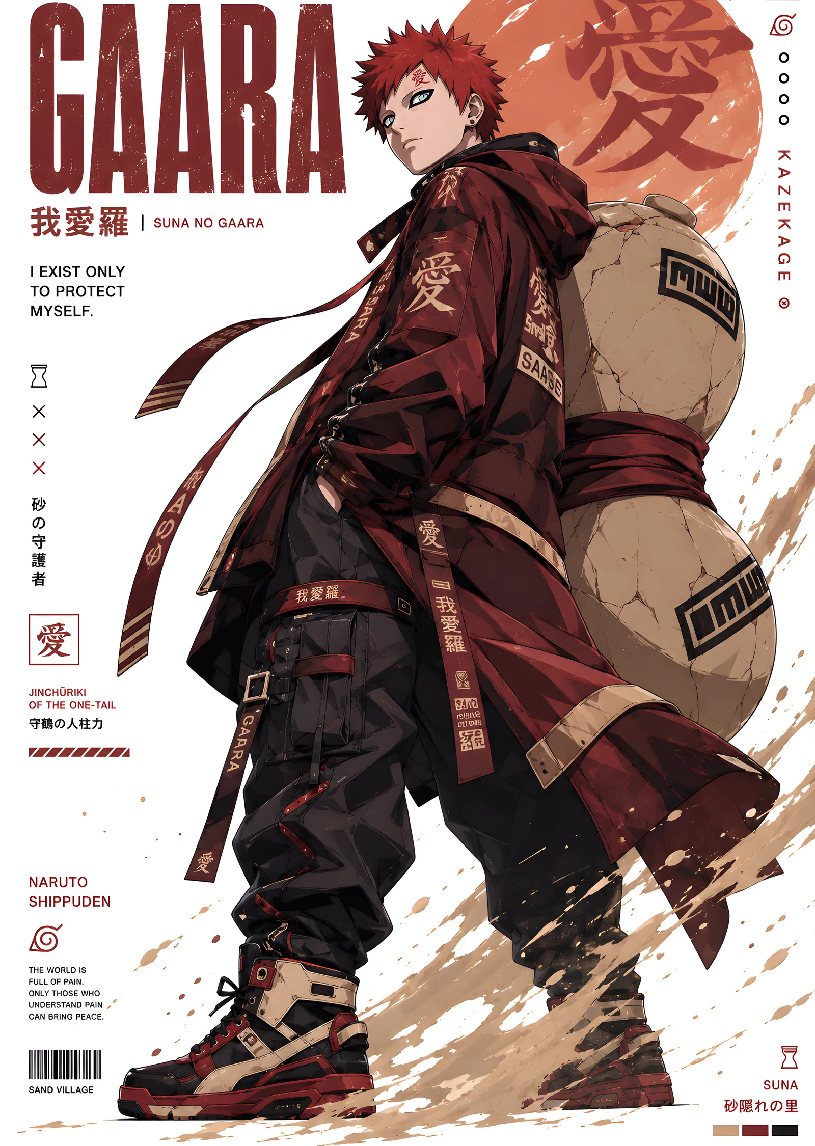 Gaara - Bordo Techwear Afişi metal tablo