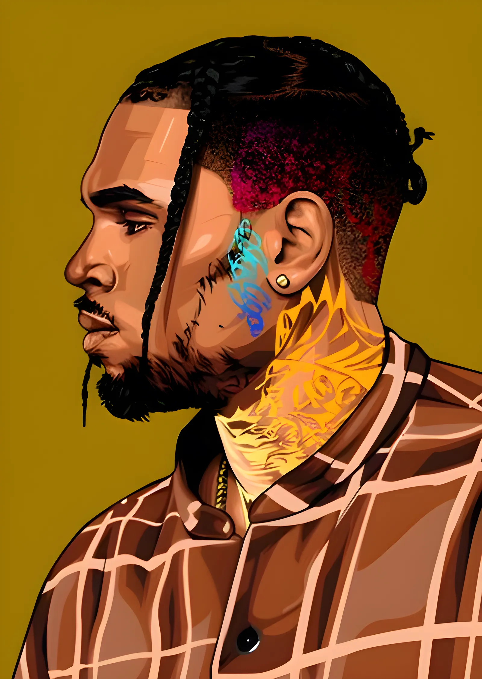 Chris Brown - Bölünmüş Yüz Portresi metal tablo