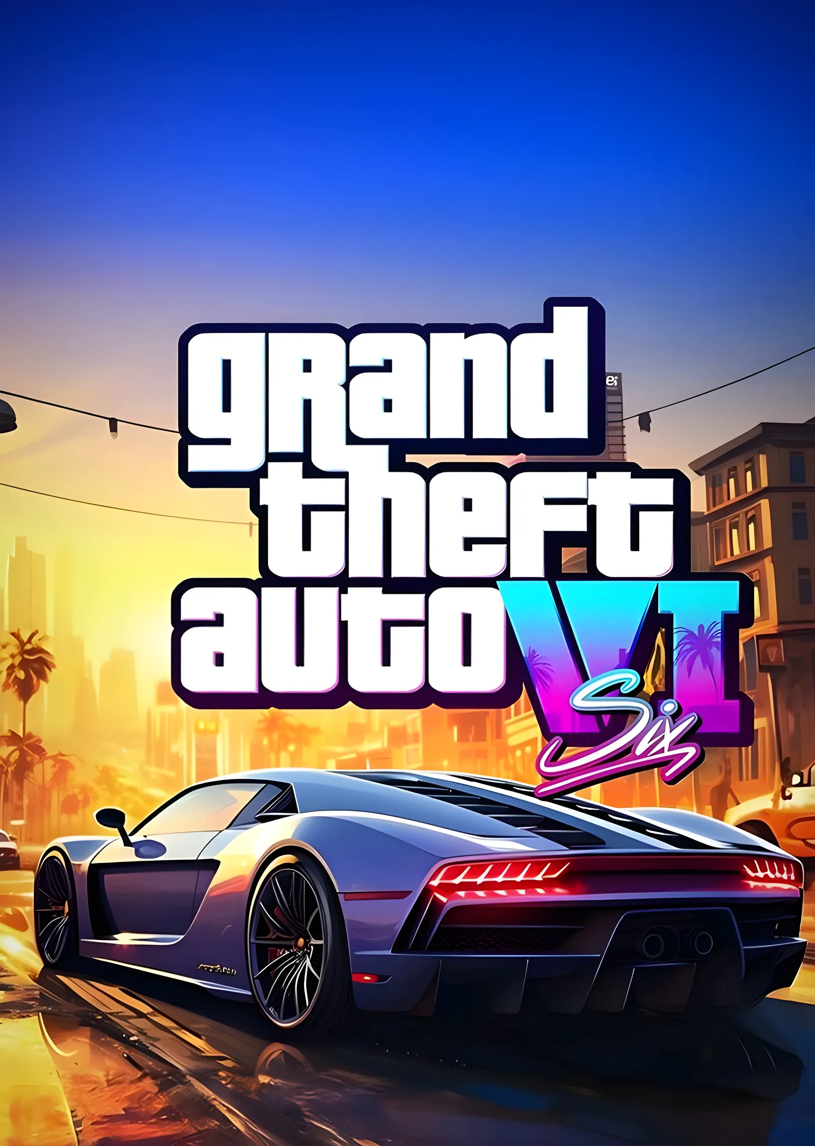 Grand Theft Auto VI - Şehirde Spor Araba metal tablo