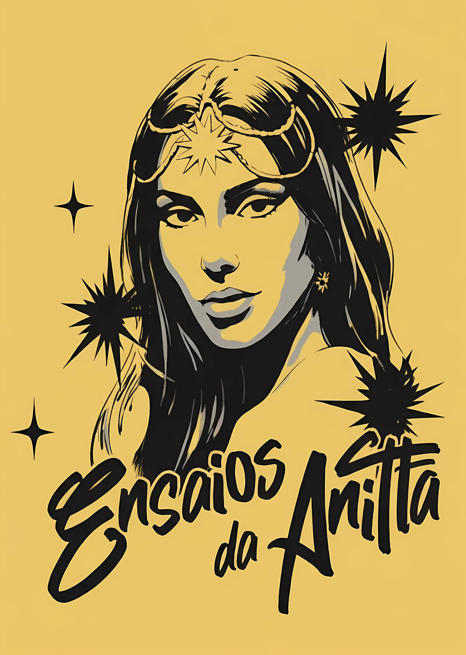 Ensaios da Anitta - Altın Zeminde Çizgi Portre metal tablo