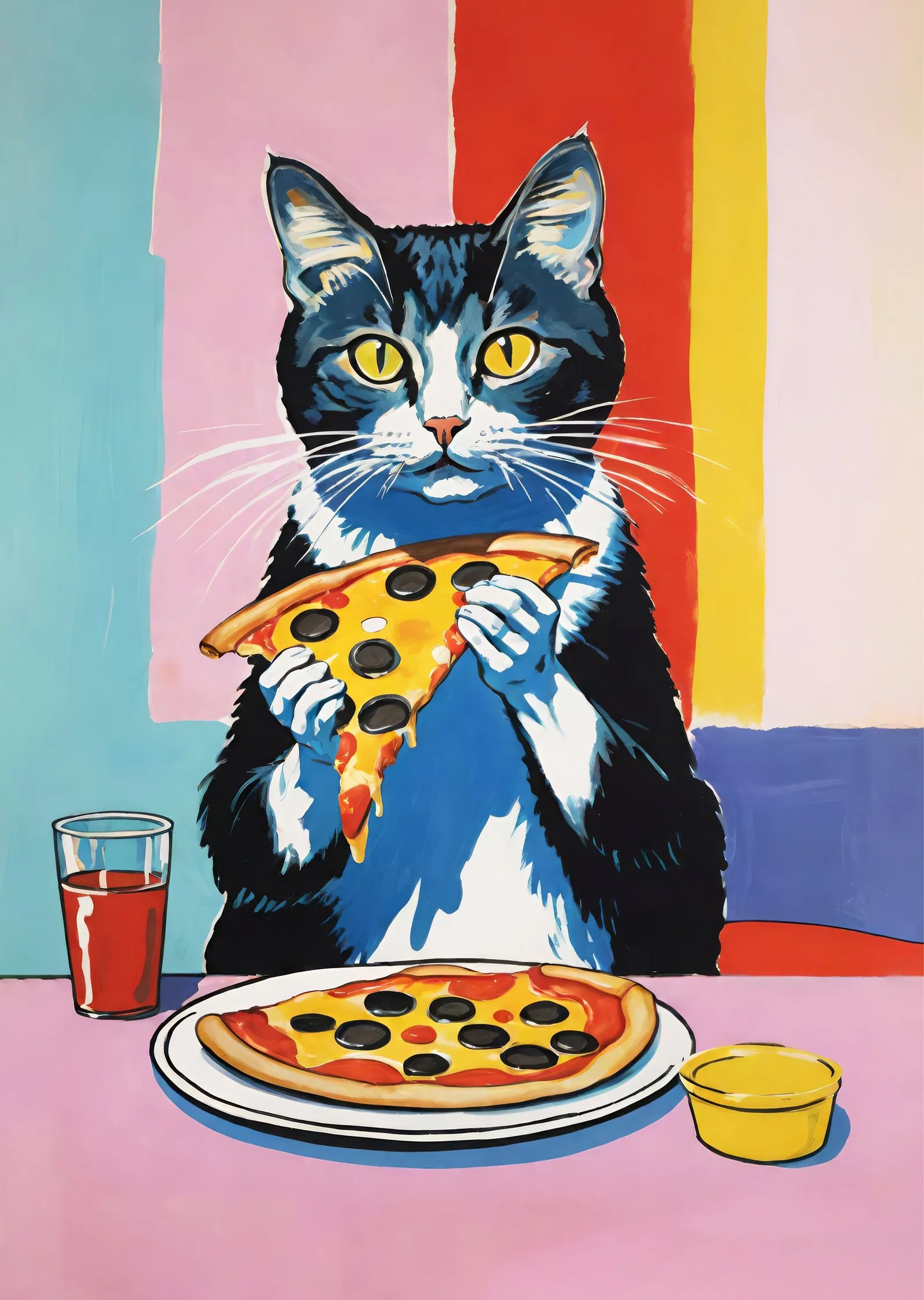 Pizza Yiyen Kedi metal tablo