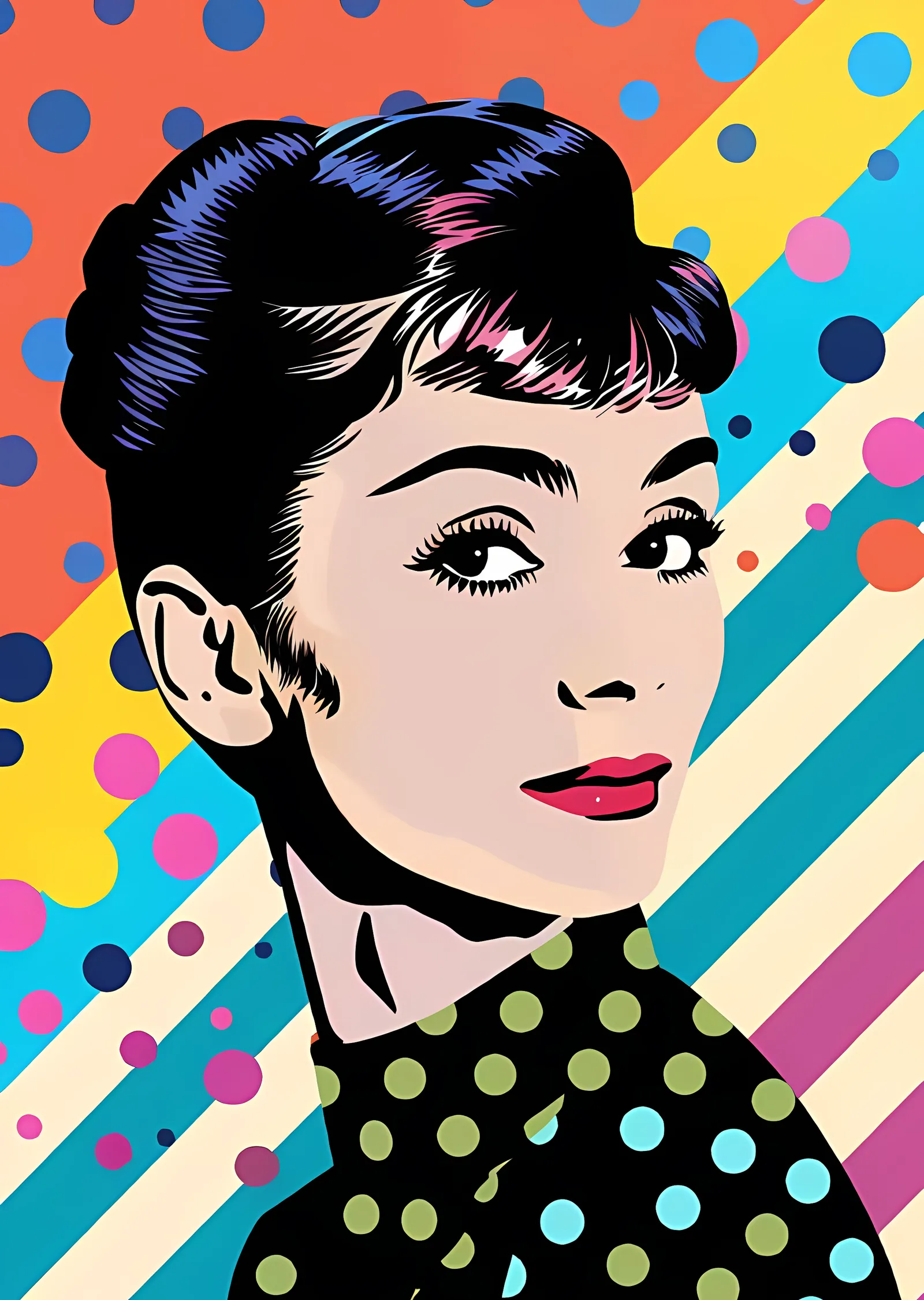 Audrey Hepburn - Puantiyeli Pop Art Portre metal tablo