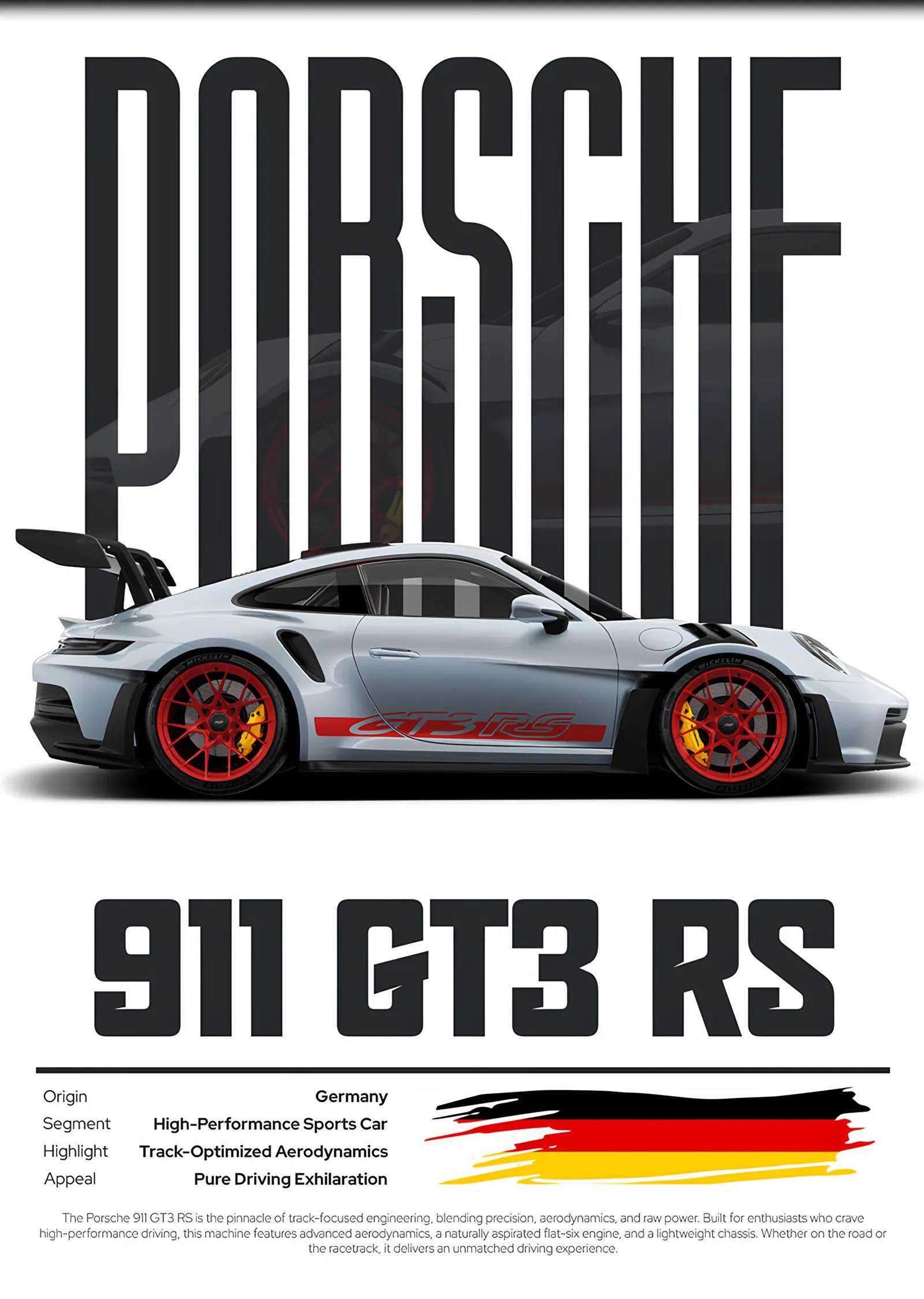 Porsche 911 GT3 RS Beyaz Künye metal tablo