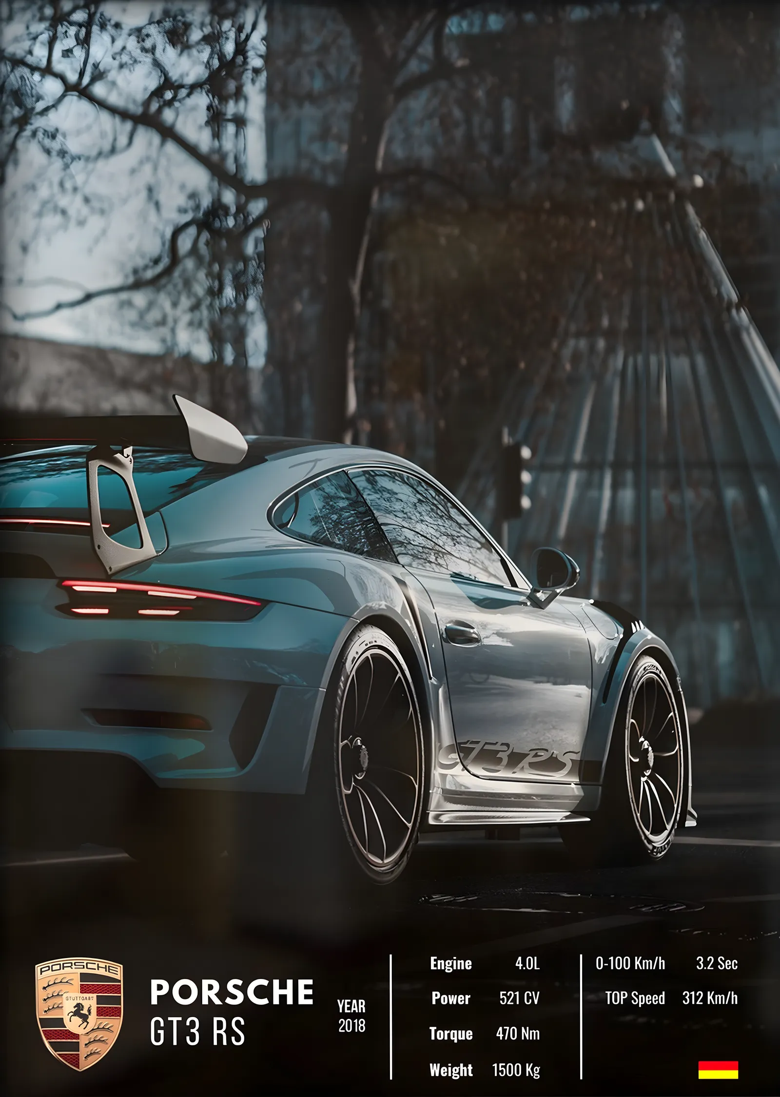 Porsche 911 GT3 RS (Teknik Föy) metal tablo