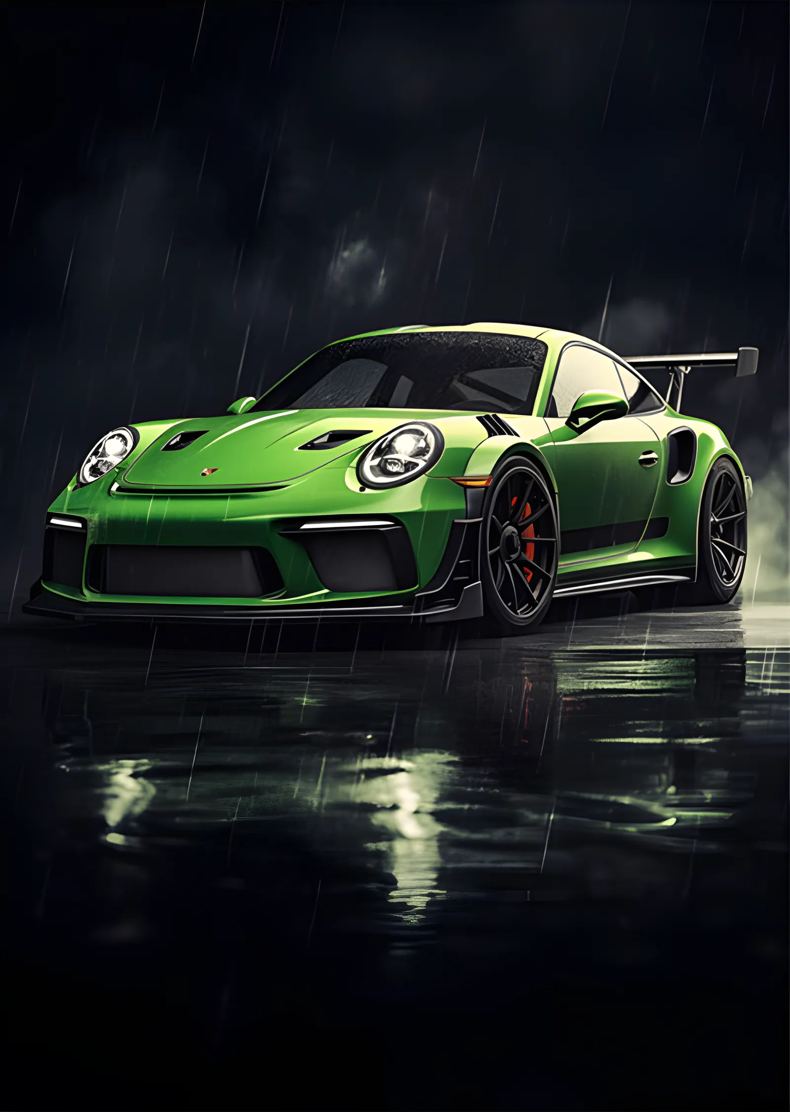 Porsche 911 GT3 RS - Yağmurlu Gece metal tablo