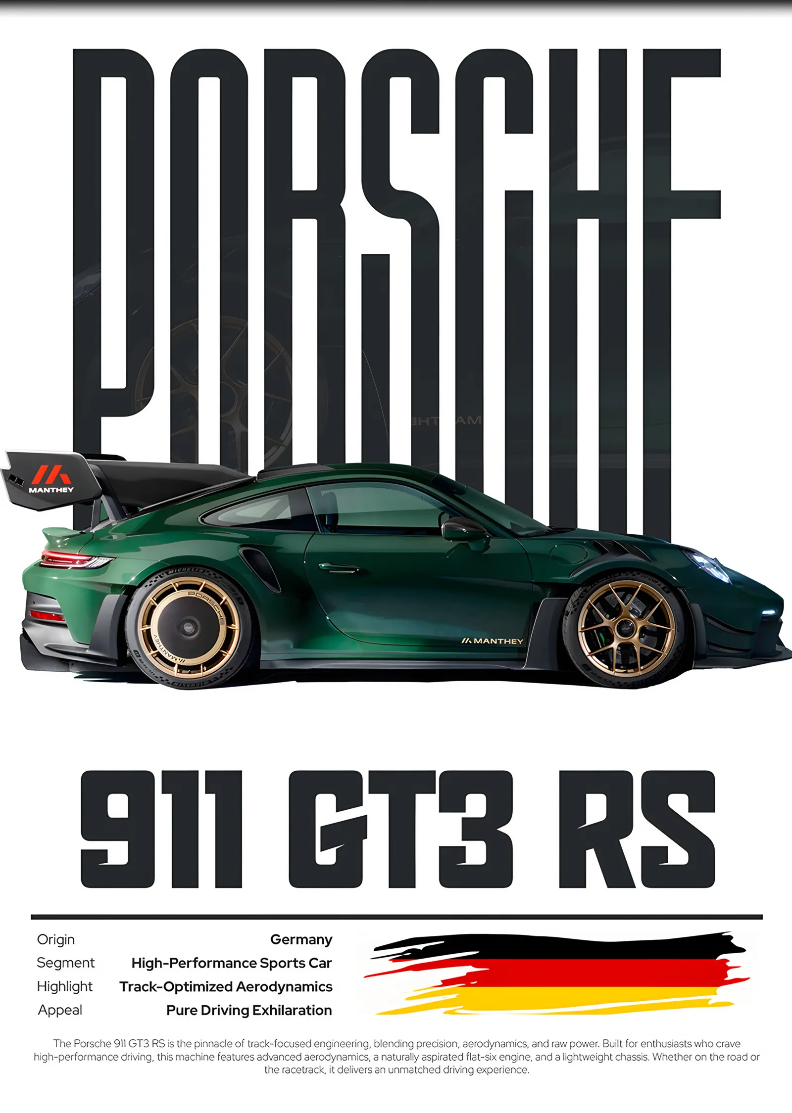 Porsche 911 GT3 RS Yeşil metal tablo