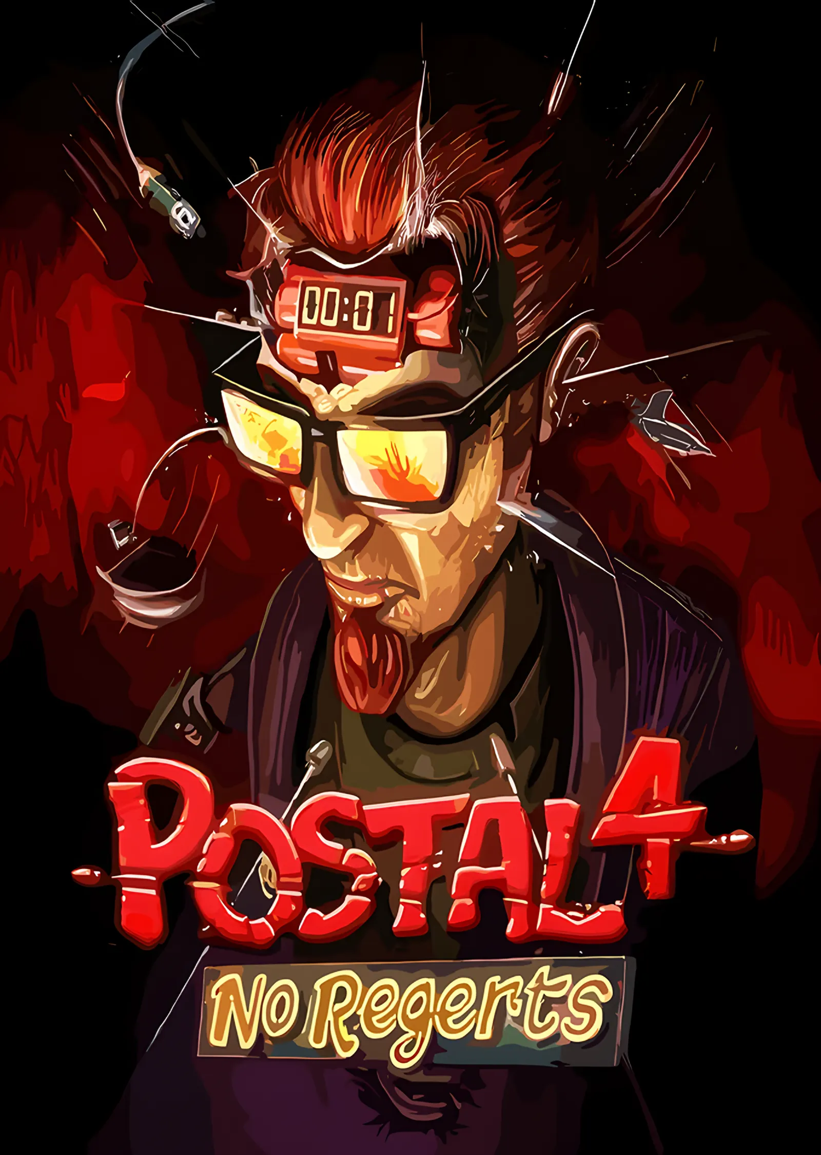 Postal 4: Kızıl Zeminde Gözlüklü Karakter metal tablo