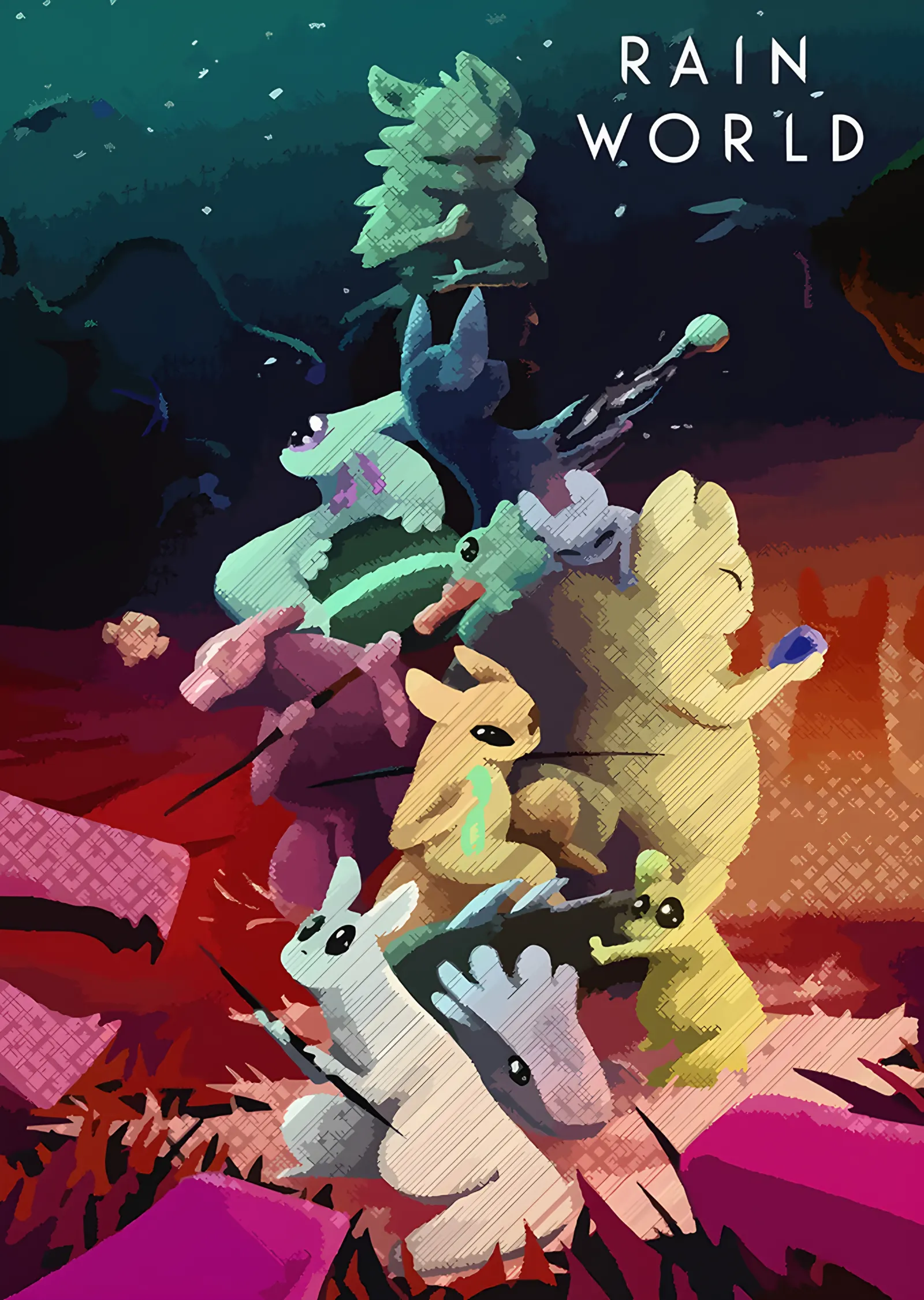 Rain World: Pastel Yığında Slugcat Kalabalığı metal tablo