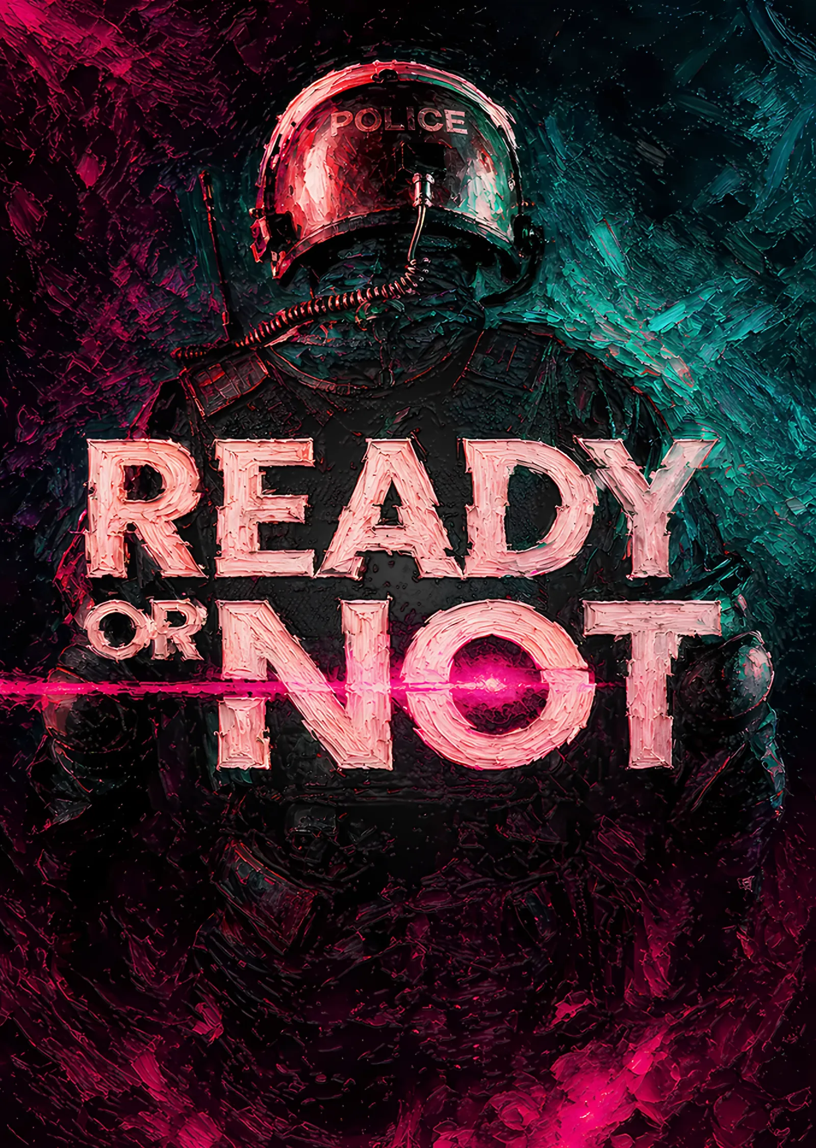 Ready or Not: Pembe Neonda Polis Miğferi metal tablo