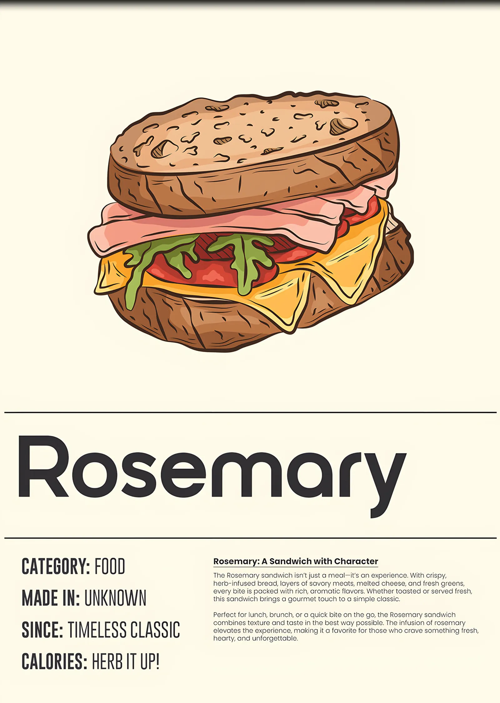Rosemary Sandviç Kartı metal tablo