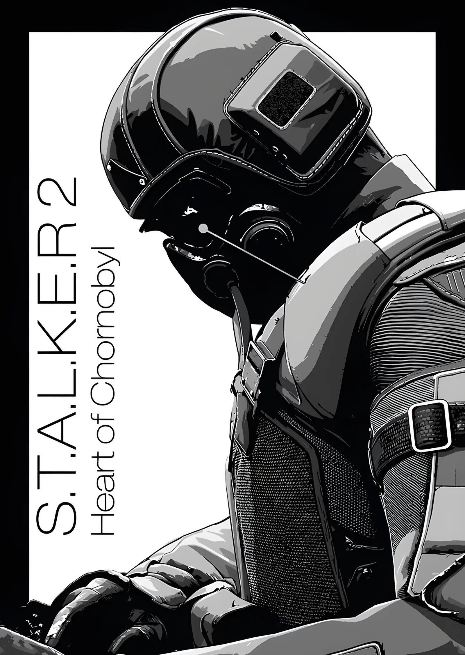 S.T.A.L.K.E.R. 2: Beyaz Zeminde Gaz Maskeli Çizim metal tablo