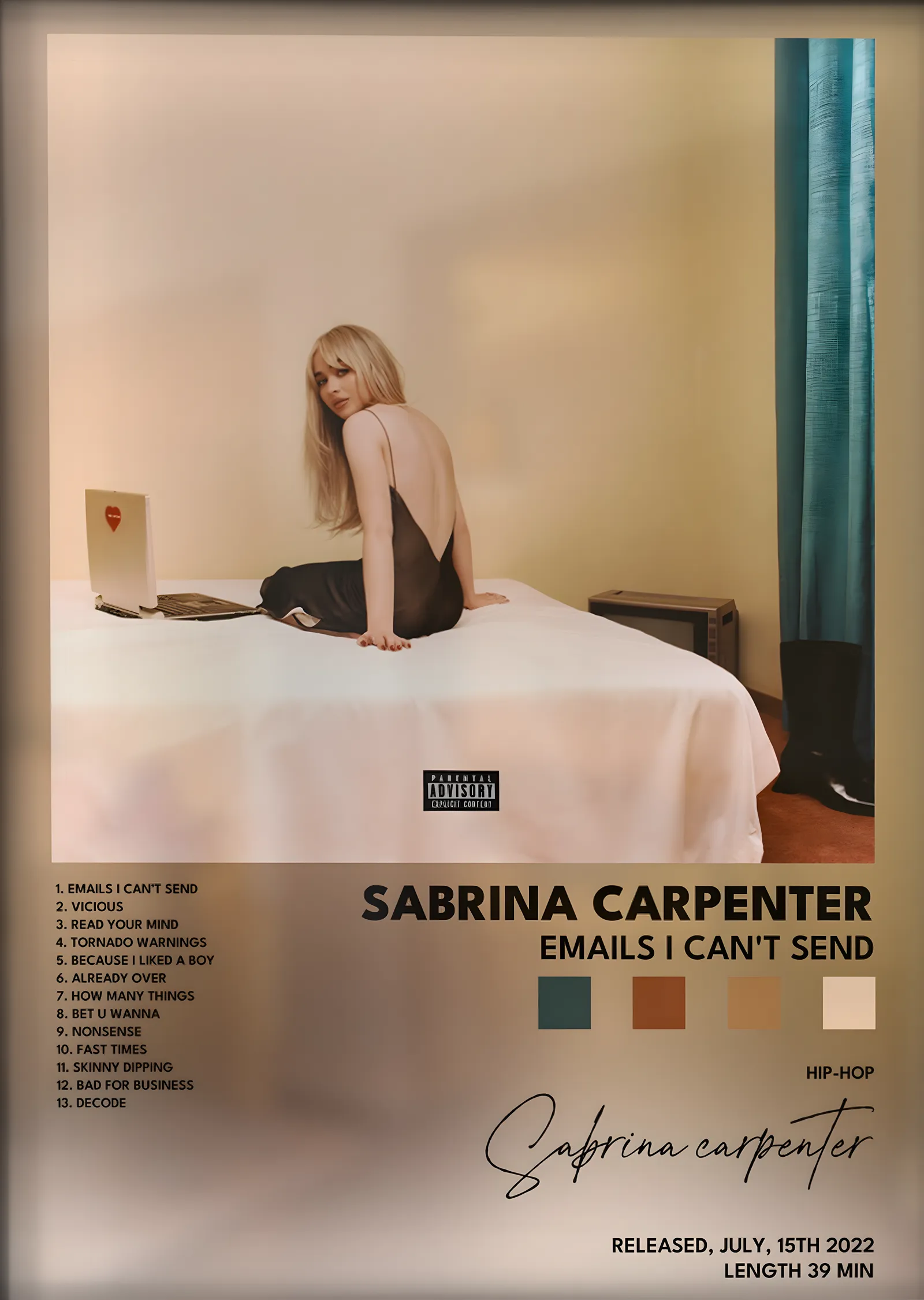 Sabrina Carpenter: emails i can't send (Yatak Odası) metal tablo