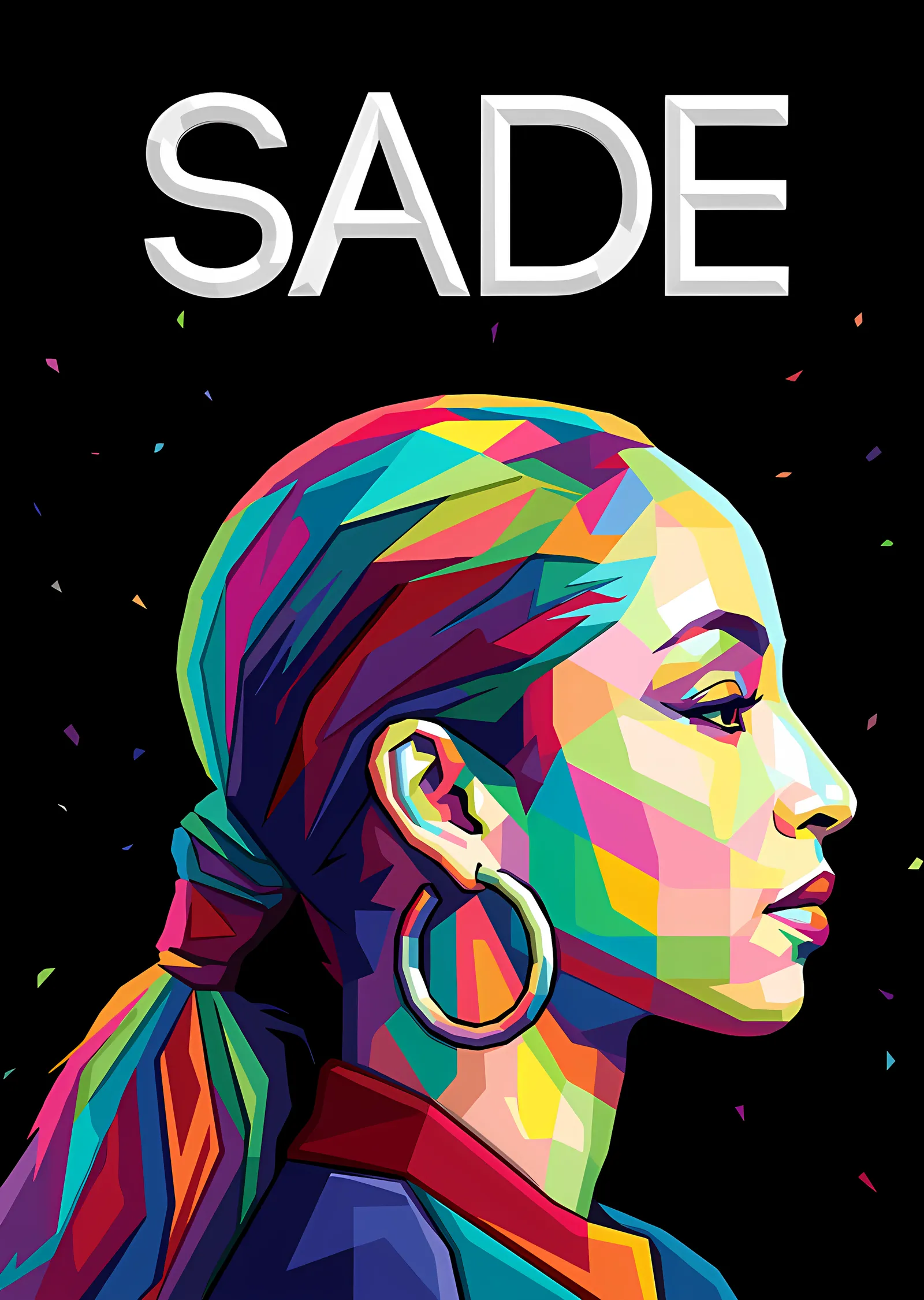Sade: Siyah Zeminde Profil WPAP metal tablo