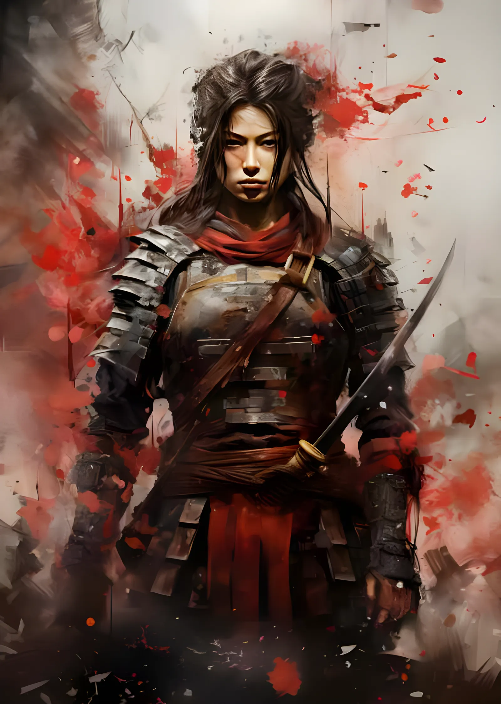 Onna-bugeisha - Zırhlı Kadın Samuray Portresi metal tablo