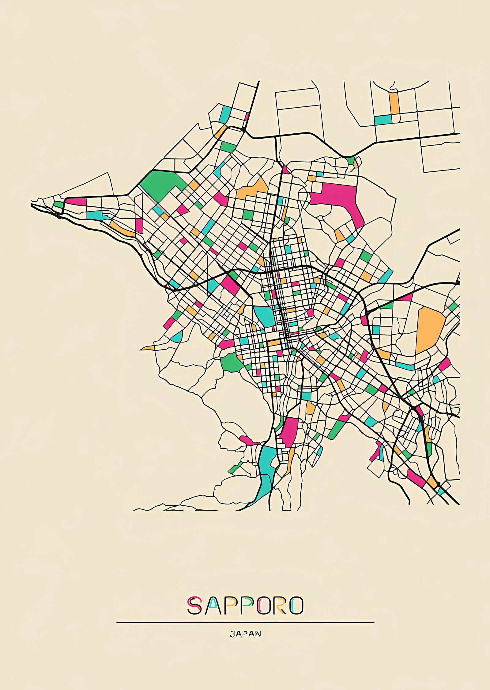 Sapporo Şehir Haritası metal tablo